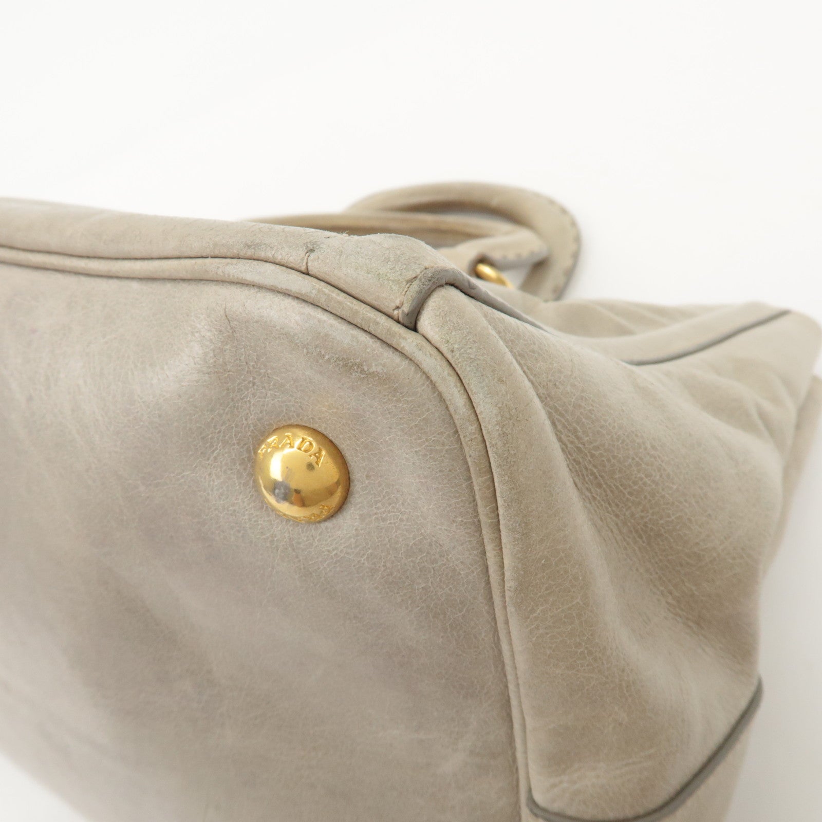 PRADA Triangle Logo Leather 2Way Bag Tote Bag Gray BN2104 Used