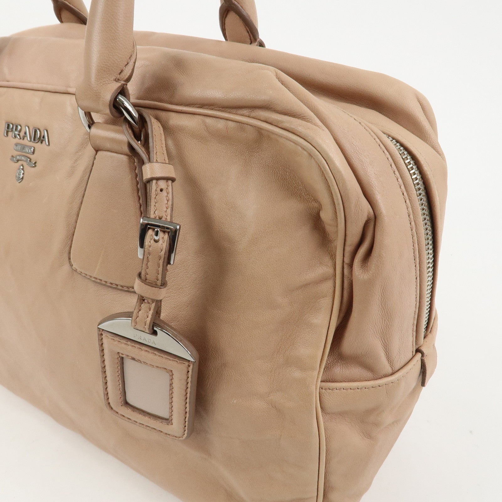 PRADA Logo Leather Hand Bag Shoulder Bag Pink Beige BL094F