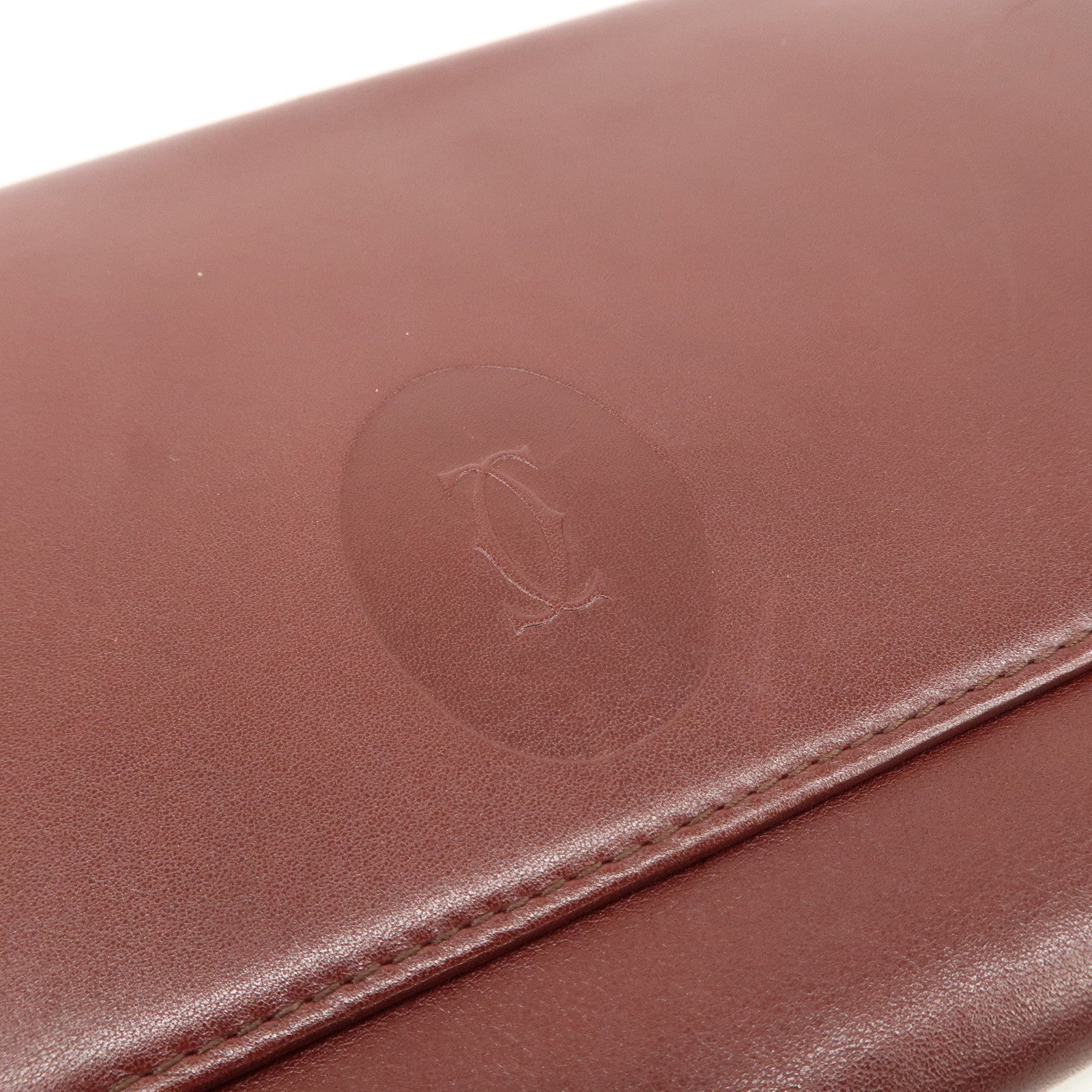 Cartier Must Line Leather Clutch Bag Bordeaux Gold Hardware Used