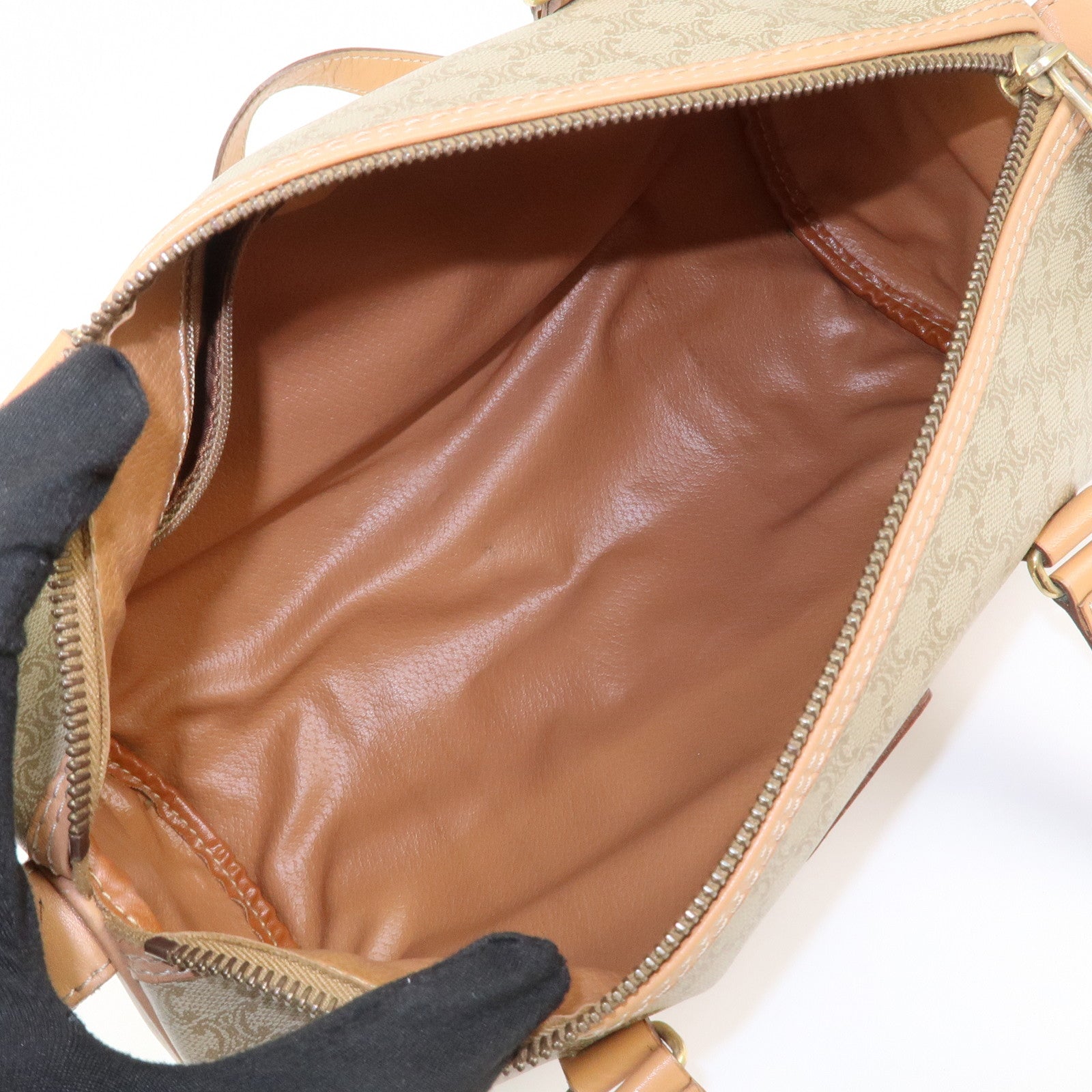 CELINE Macadam PVC Leather Shoulder Bag Hand Bag Beige