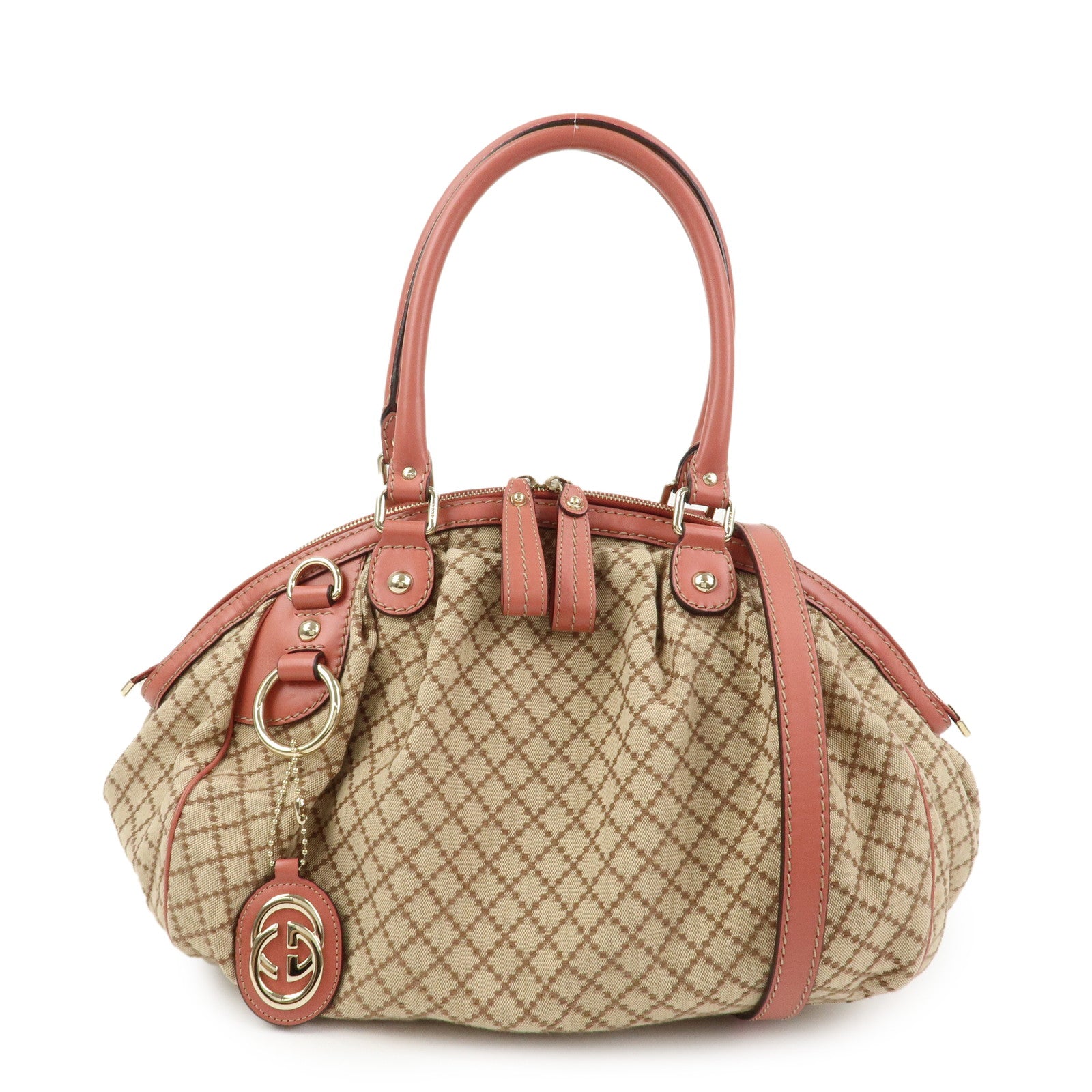 GUCCI Diamante Interlocking G Canvas Leather 2WAY Hand Bag 223974