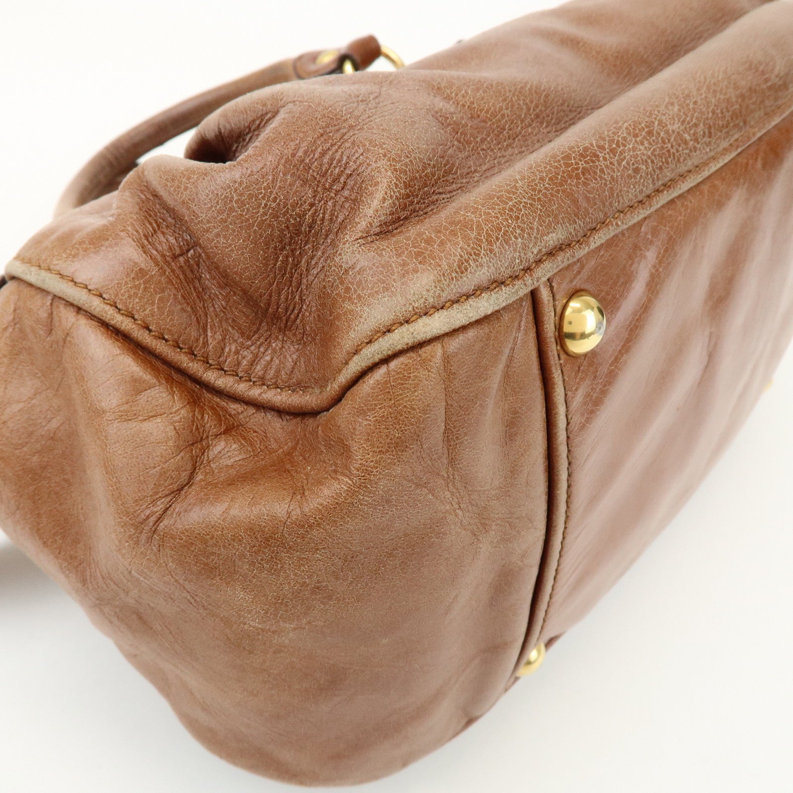 MIU MIU Leather Side Ribbon 2Way Shoulder Bag Hand Bag Brown RN0686