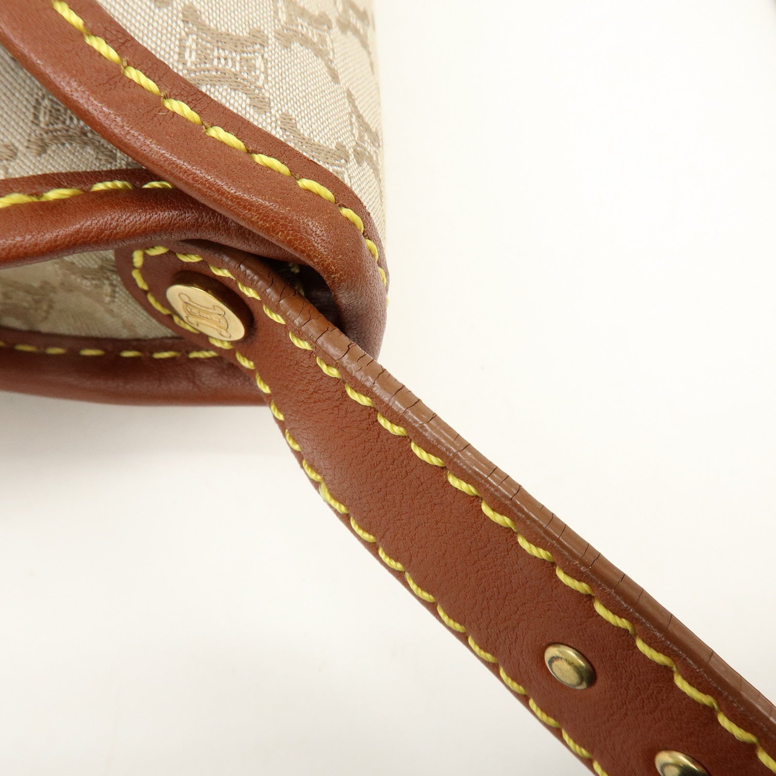 CELINE Macadam Canvas Leather Hand Bag Shoulder Bag Beige Brown