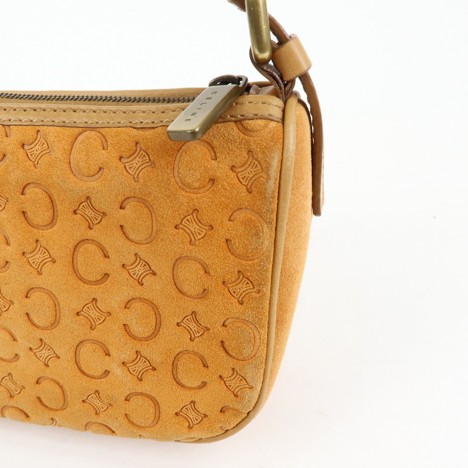 CELINE C Macadam Suede Leather Shoulder Bag Hand Bag Brown