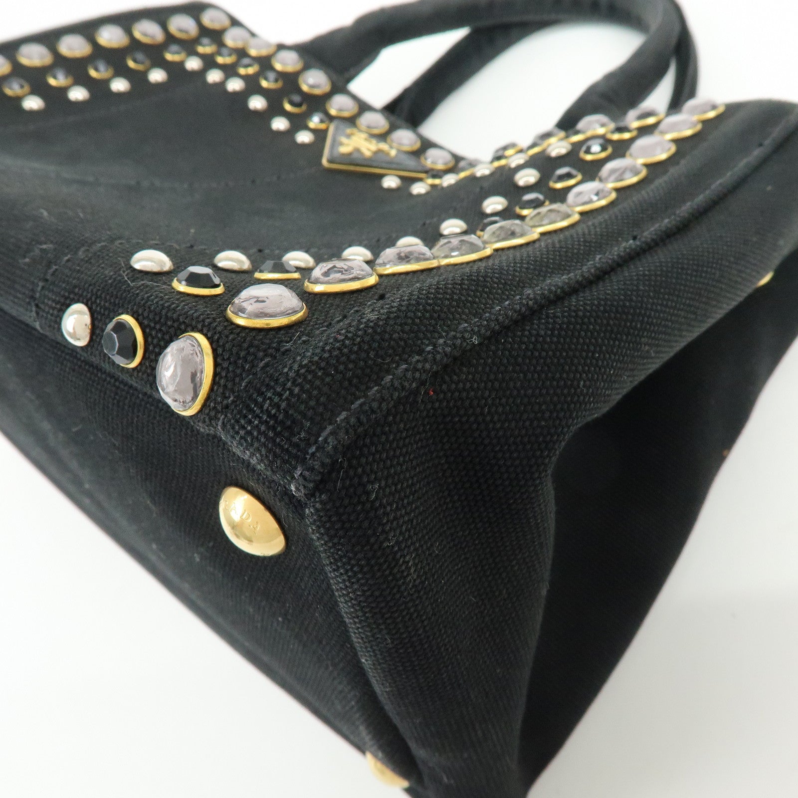 PRADA Triangle Logo Canapa Mini Canvas Bijoux 2Way Bag Black1BG439