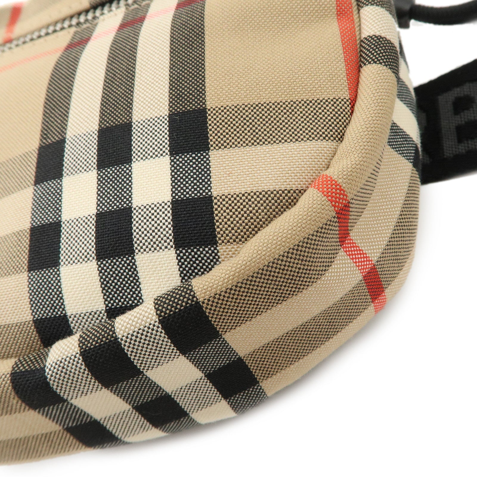 BURBERRY Leather Canvas Waist Bag Nova Plaid Beige Black Used
