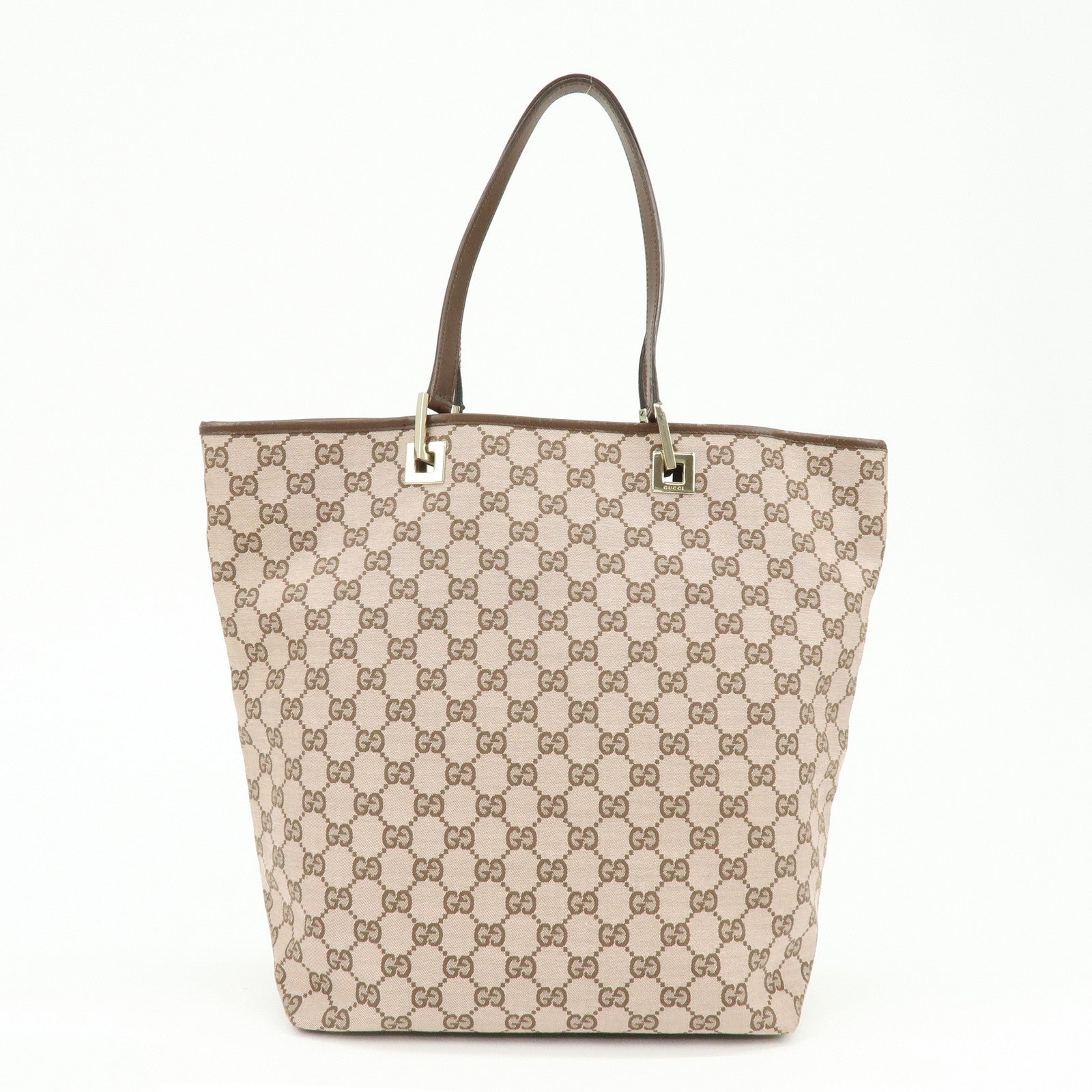 GUCCI GG Monogram Canvas Leather Tote Bag Hand Bag Brown 002.1098