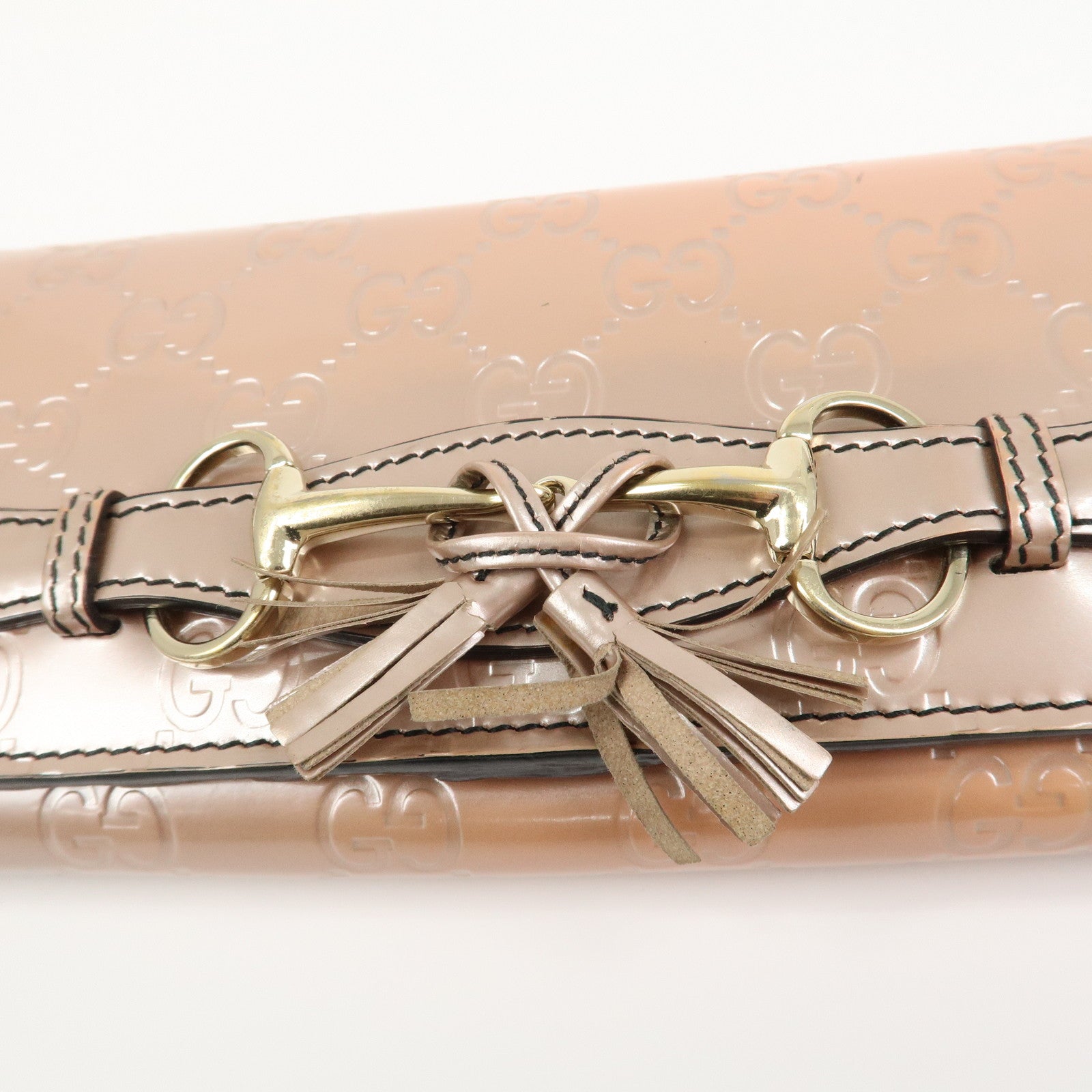 GUCCI Horsebit Guccissima Leather Chain Wallet Tassel Pink 295360