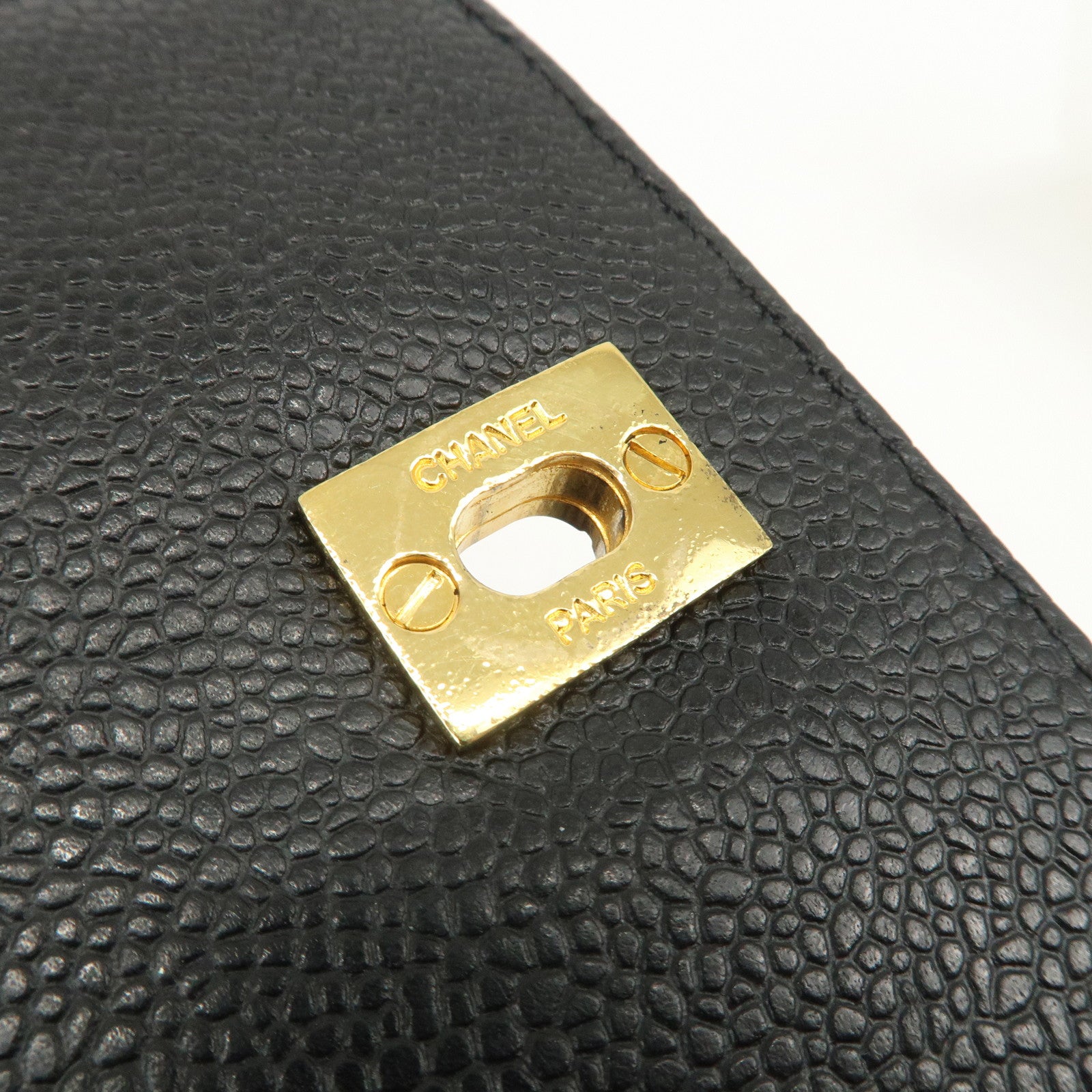 CHANEL COCO Mark Caviarskin Chain Tote Bag Shoulder Bag Black Gold