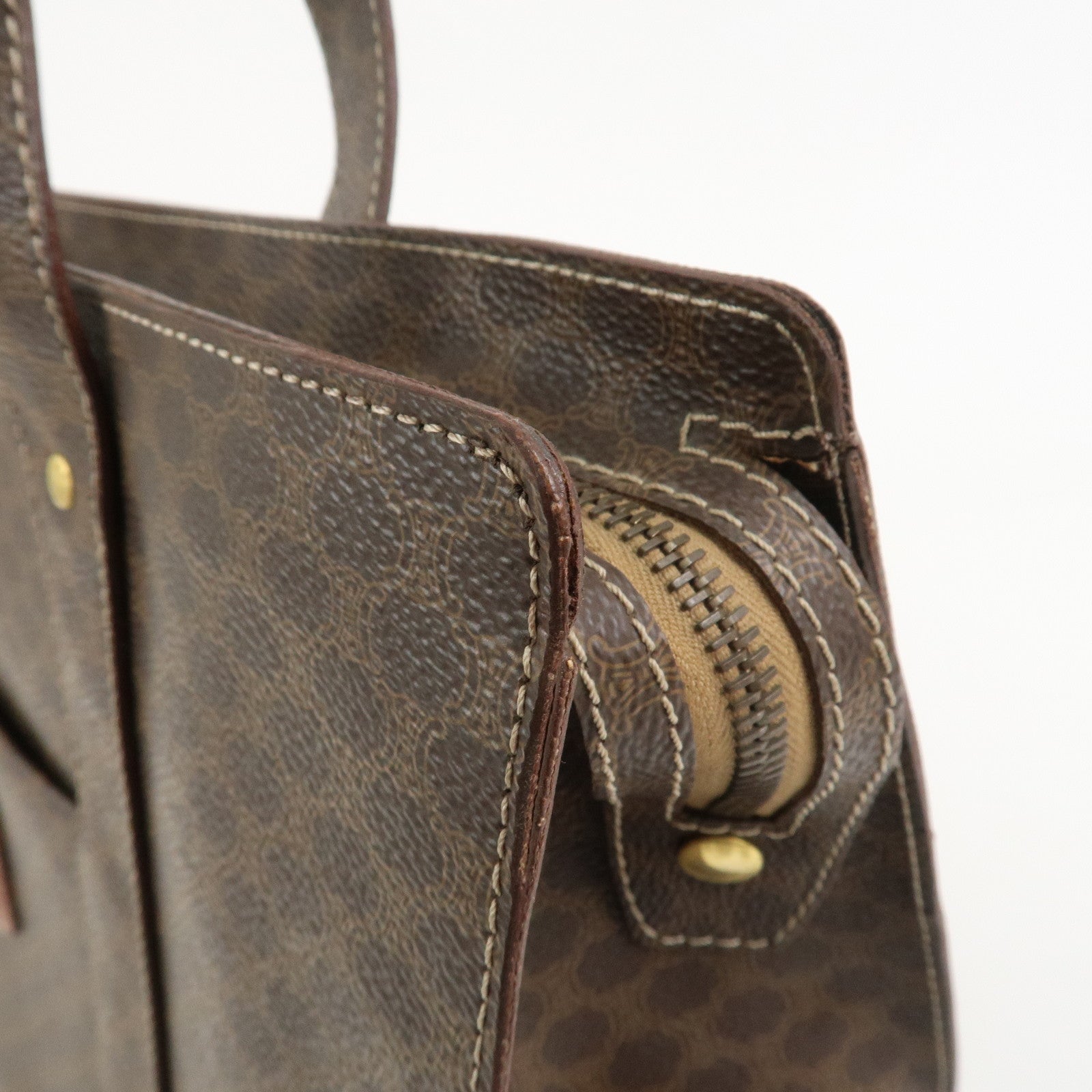 CELINE Macadam PVC Canvas Leather Tote Bag Shoulder Bag Brown