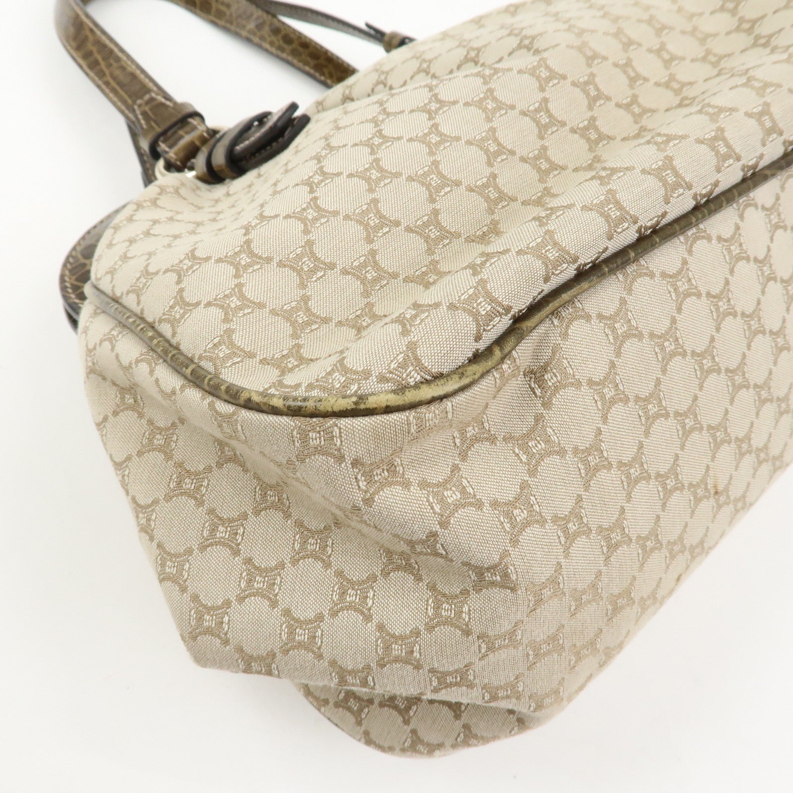 CELINE Macadam Canvas Leather Shoulder Bag Hand Bag Beige