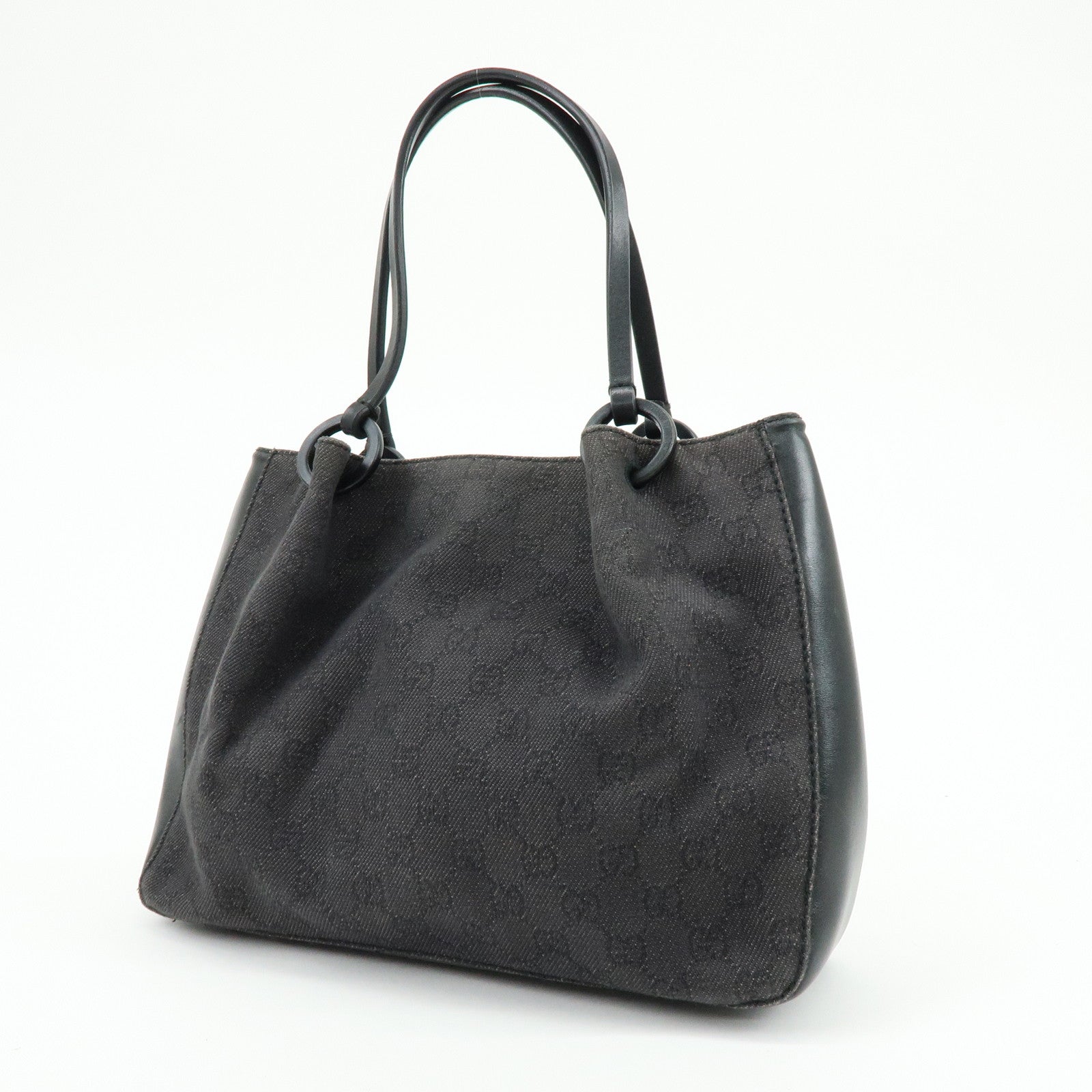 GUCCI GG Canvas Leather Tote Bag Hand Bag Black 101919