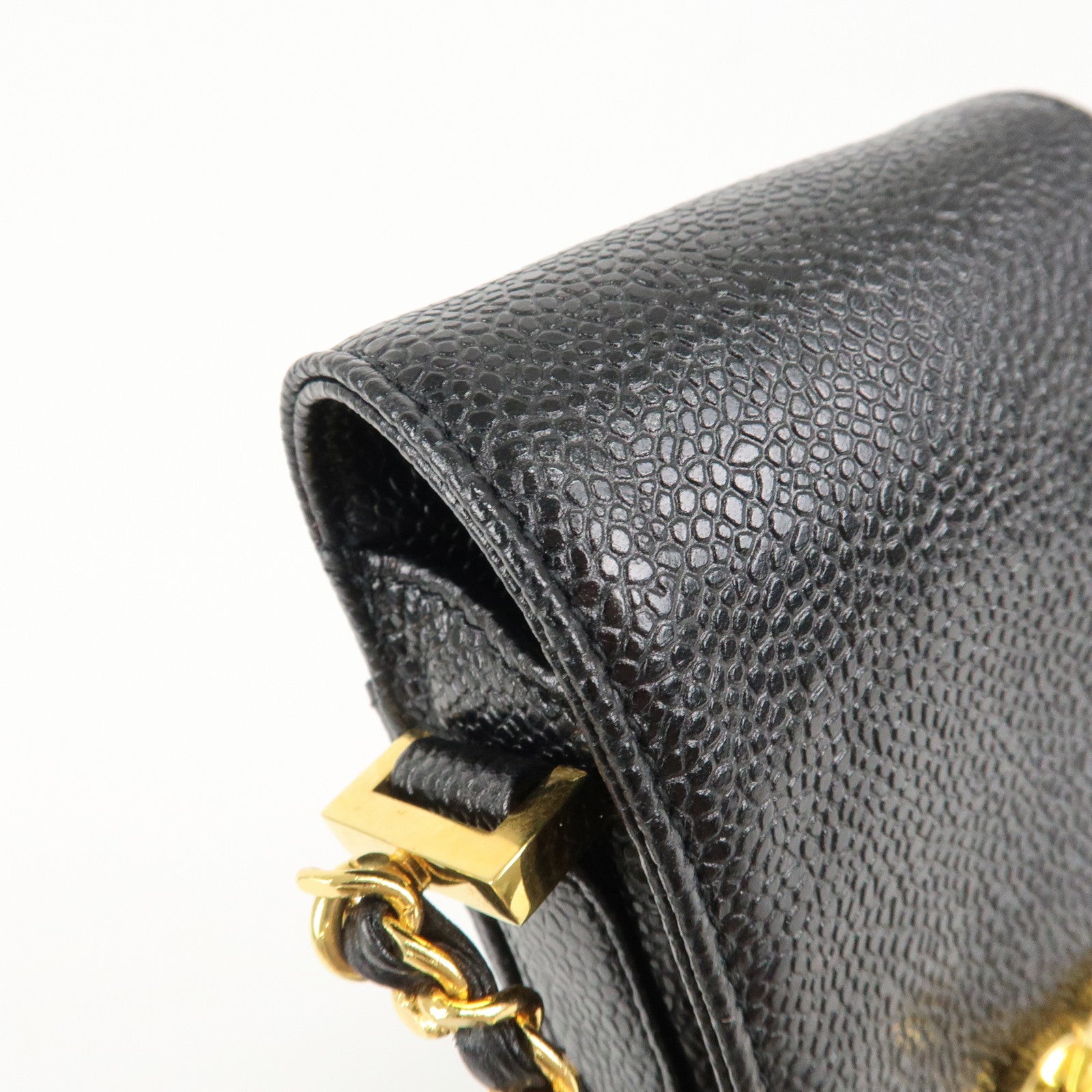 CHANEL COCO Mark Leather Chain Phone Shoulder Black Gold HDW3513453 Used