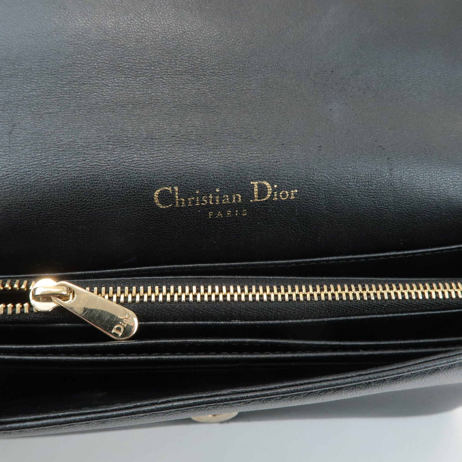 Christian Dior Cannage Leather Chain Shoulder Bag Black Gold Charm