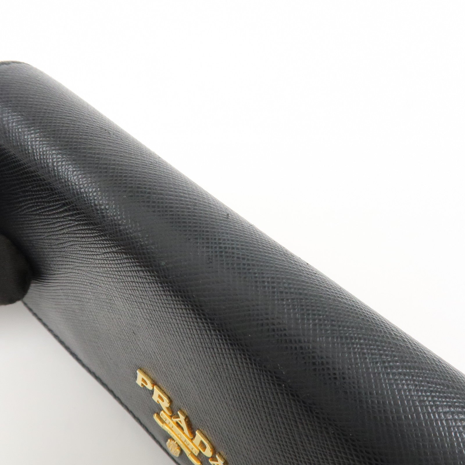 PRADA Logo Saffiano Leather Flap Bi-Fold Long Wallet Black 1MH132