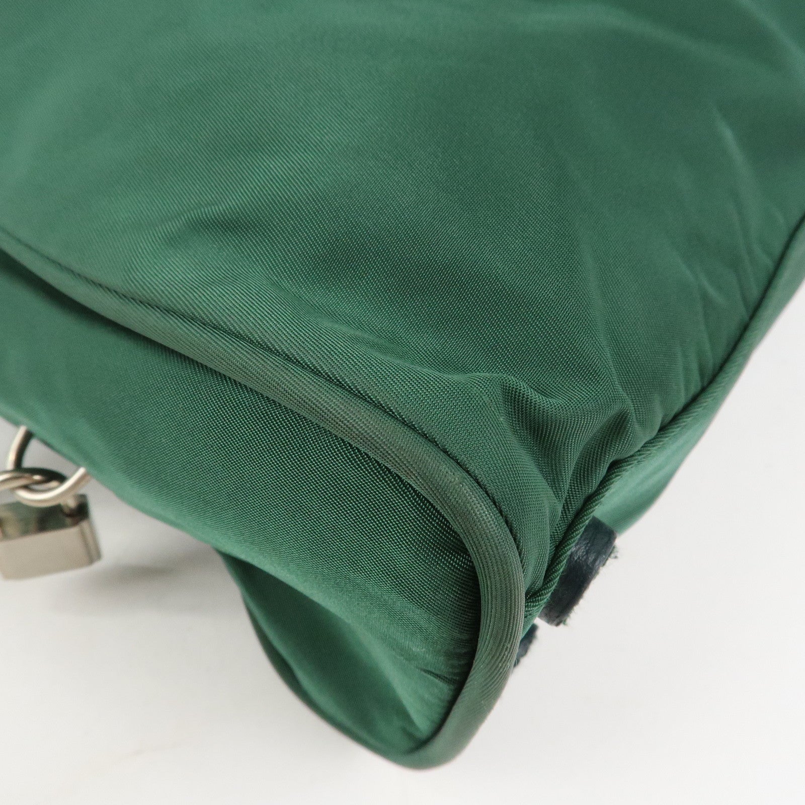 PRADA Triangle Logo Nylon Leather Tote Bag Shoulder Bag Green