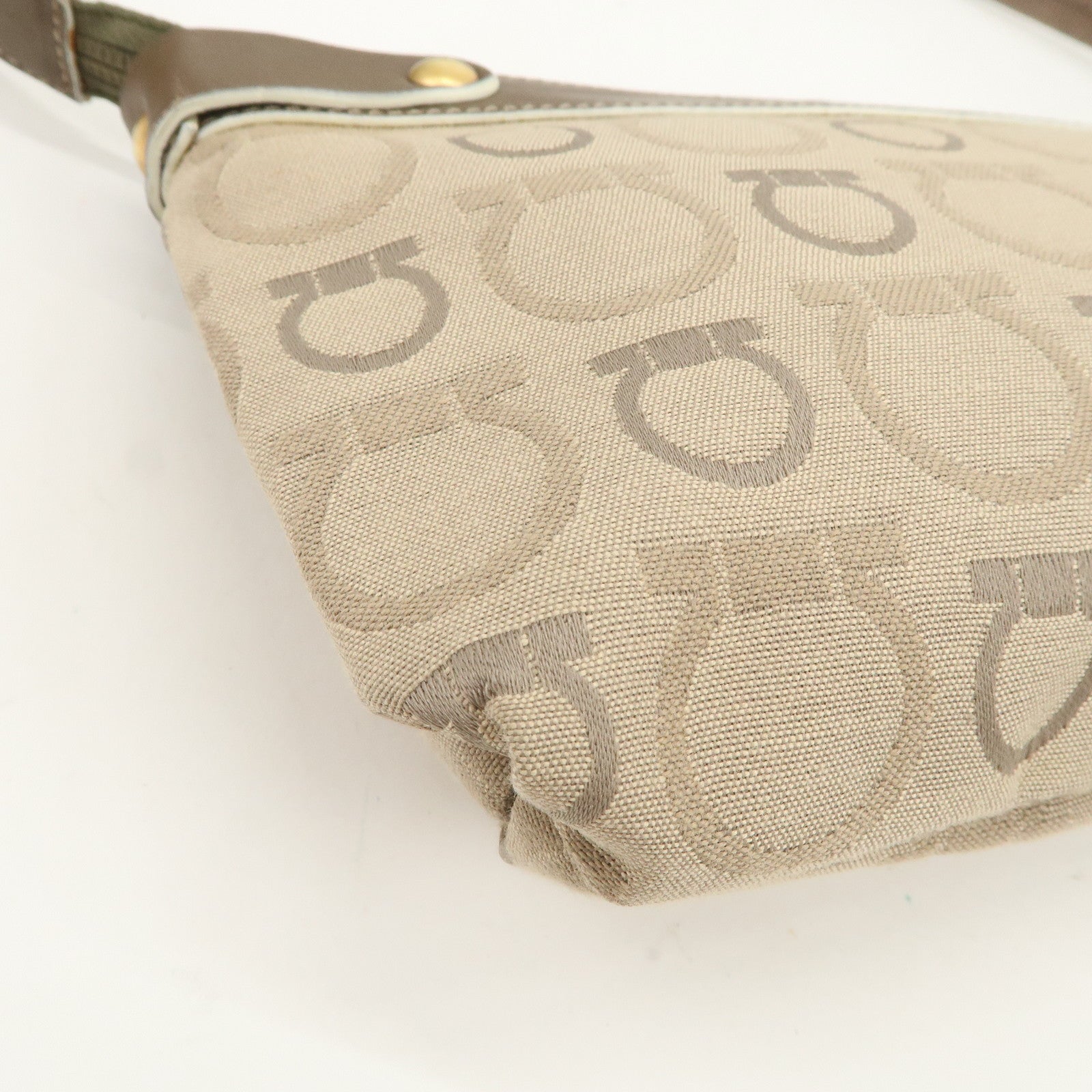 Ferragamo Gancini Canvas Leather Shoulder Bag Hand Bag Beige Brown