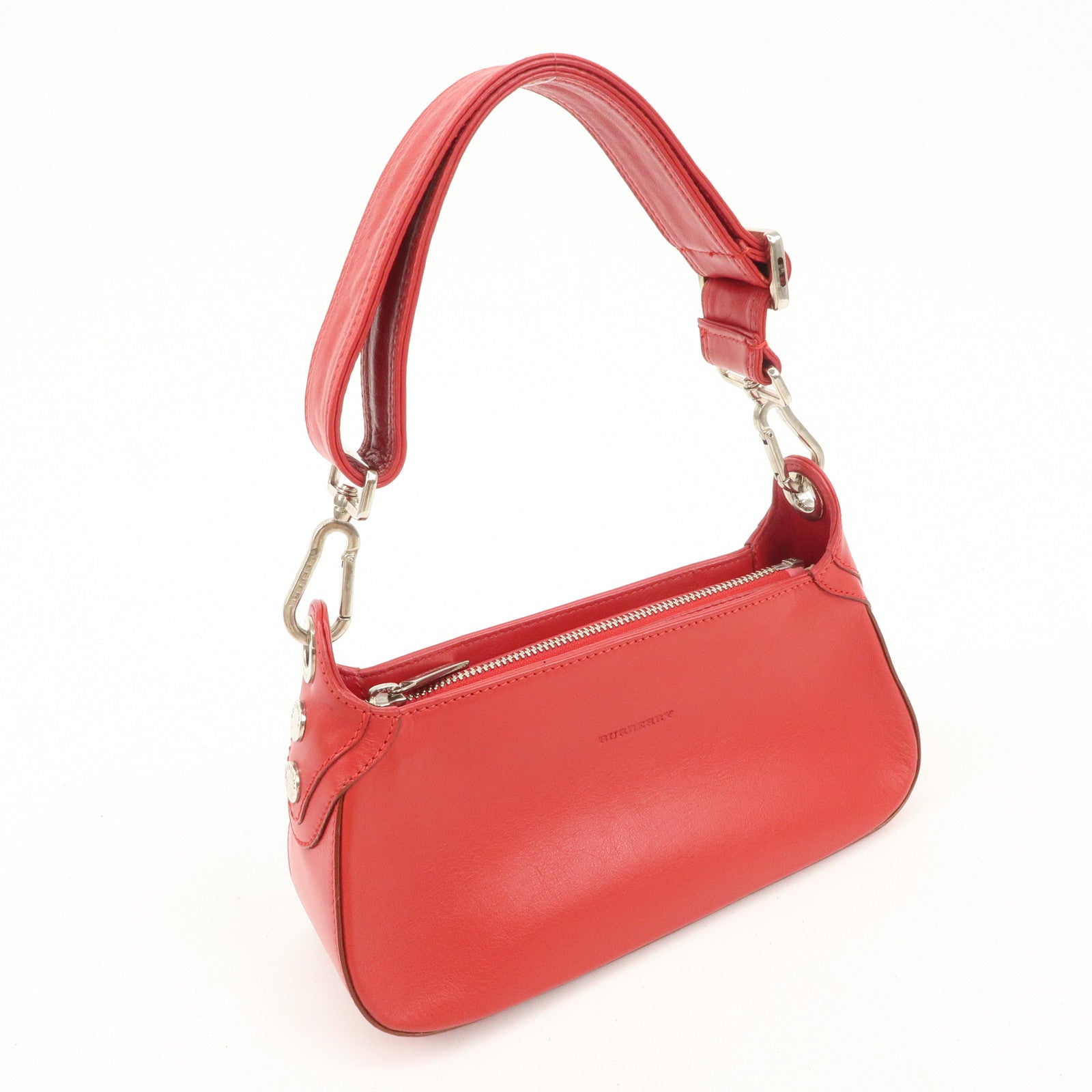 BURBERRY Logo Leather Shoulder Bag Mini Hand Bag Red Used