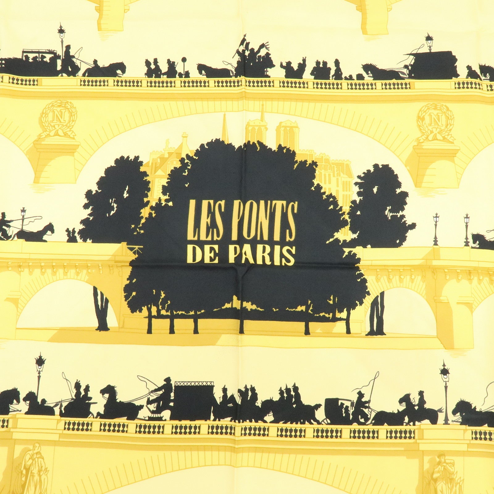 HERMES Carre 90 100% Silk LES PONTS DE PARIS Scarf Moss Green