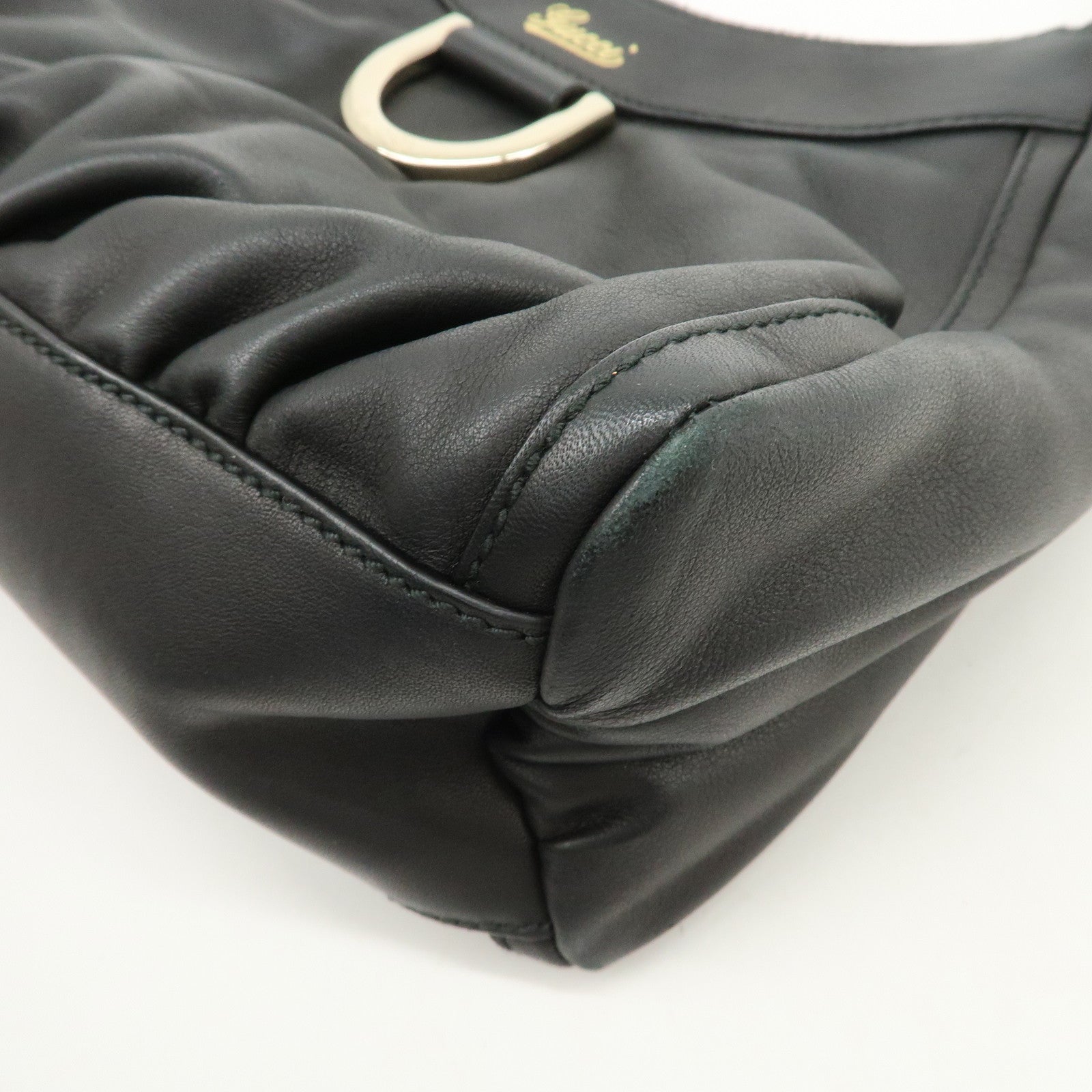 GUCCI Abbey Logo Leather Shoulder Bag Hand Bag Black 190525