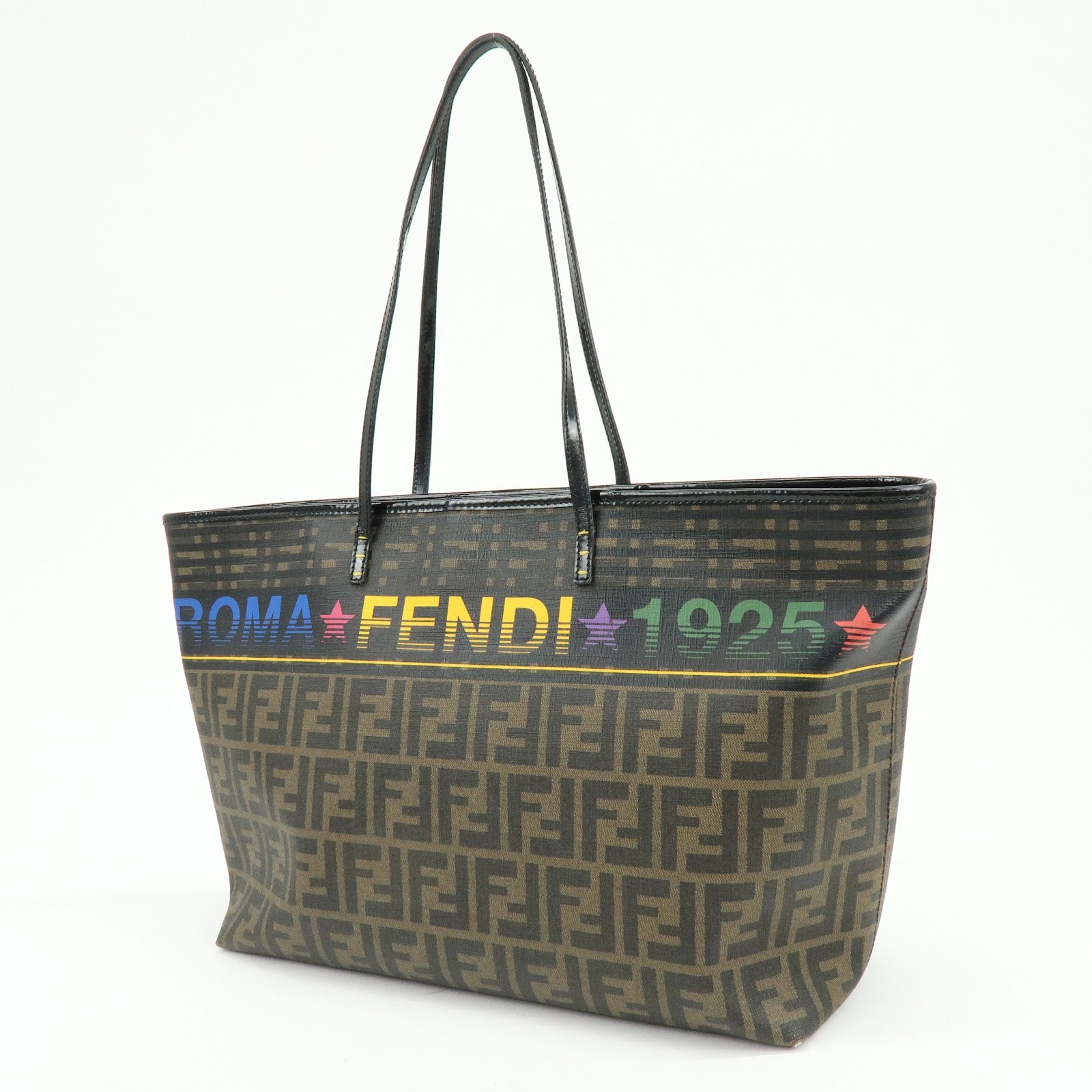 FENDI Zucca Logo Print PVC Leather Tote Bag Brown Black 8BH185