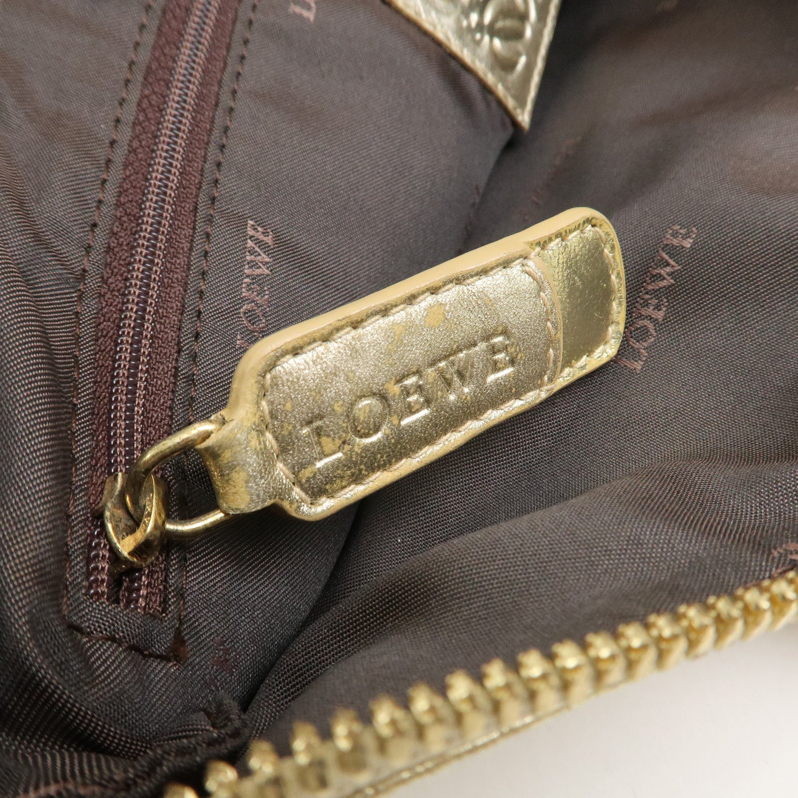 LOEWE Anagram Logo Leather Tote Bag Hand Bag Champagne Gold