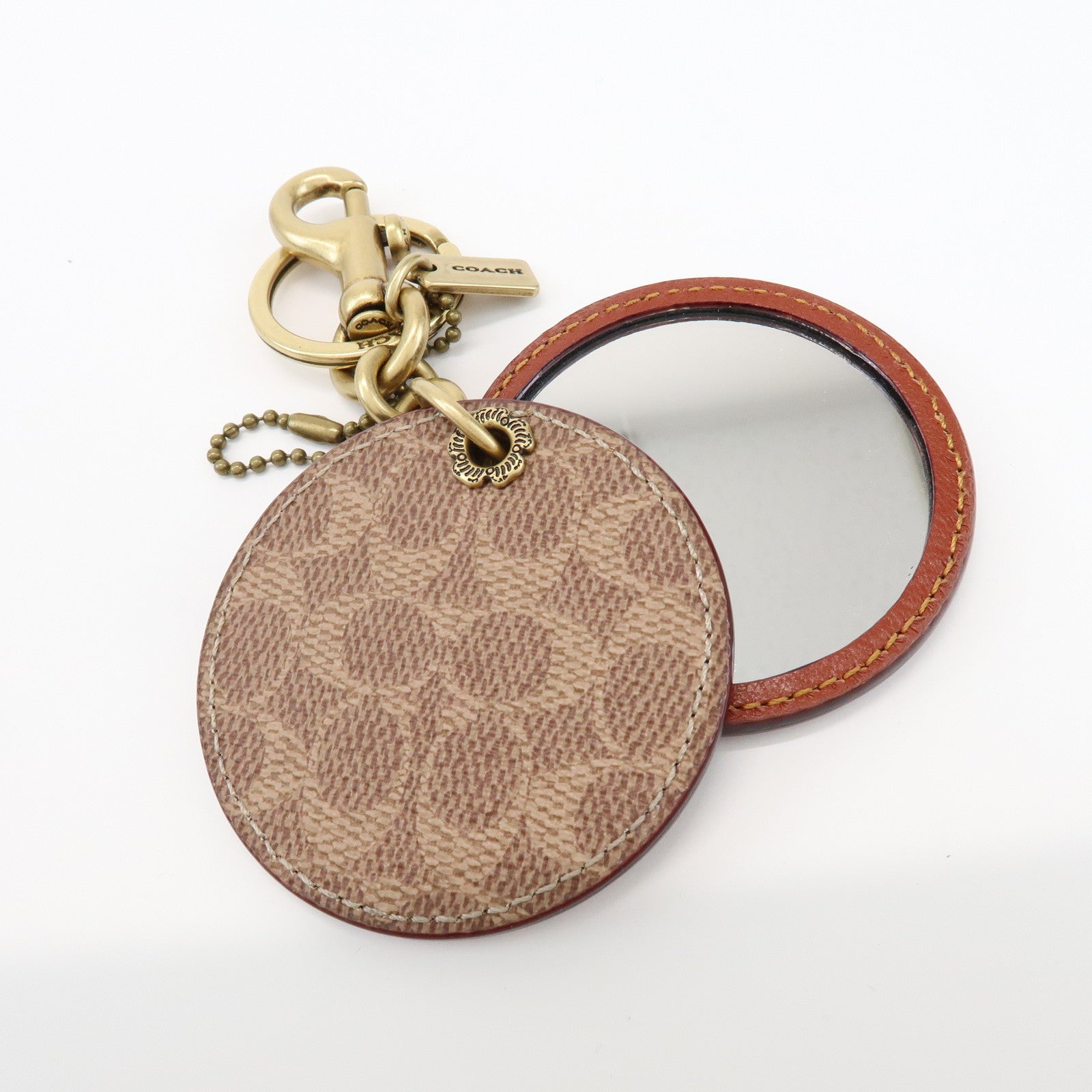COACH Signature Metal Leather Set of 2 Key Chain Key Holder Brown