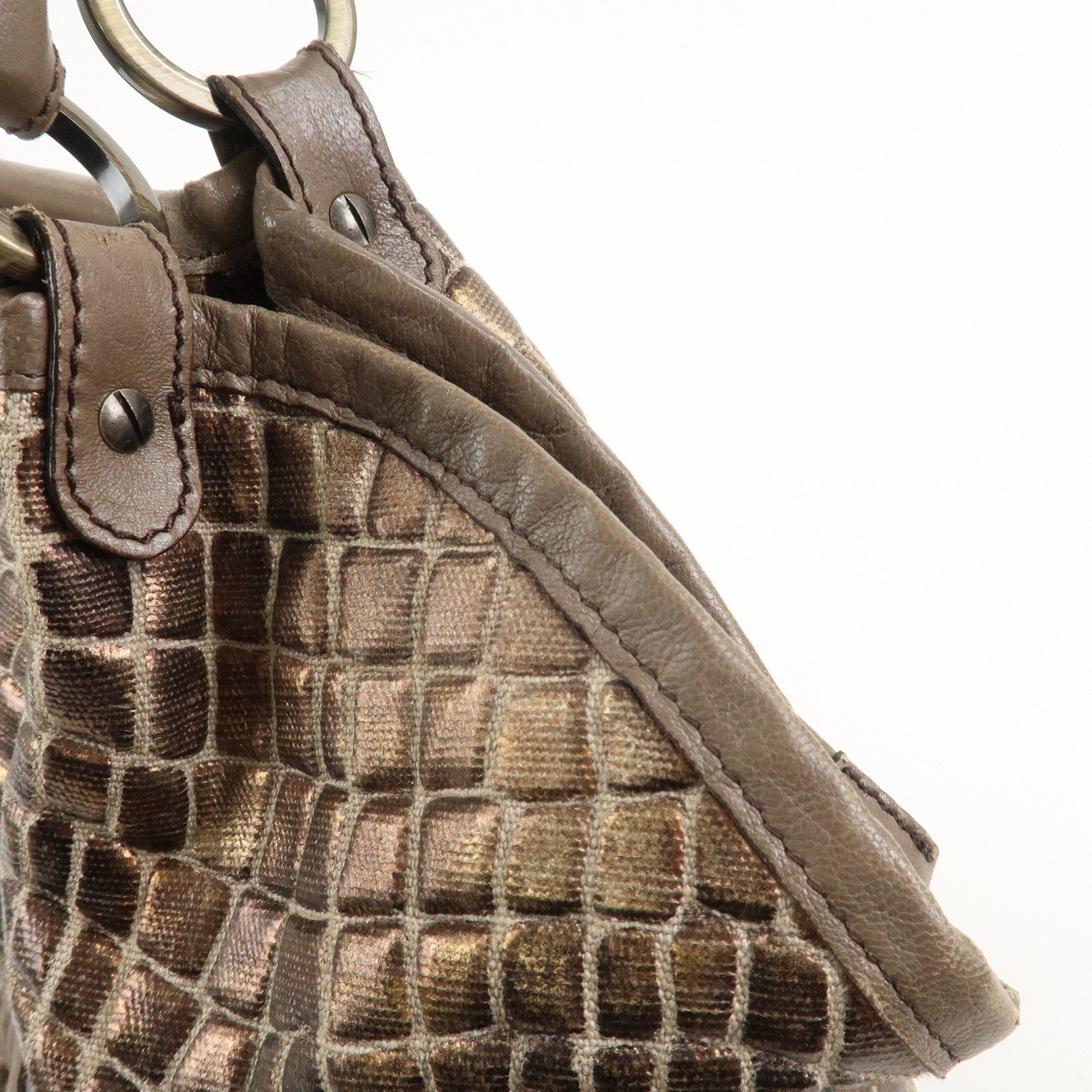 FENDI Embossed Leather Gathered Shoulder Bag Tote Bag Brown 8BH186