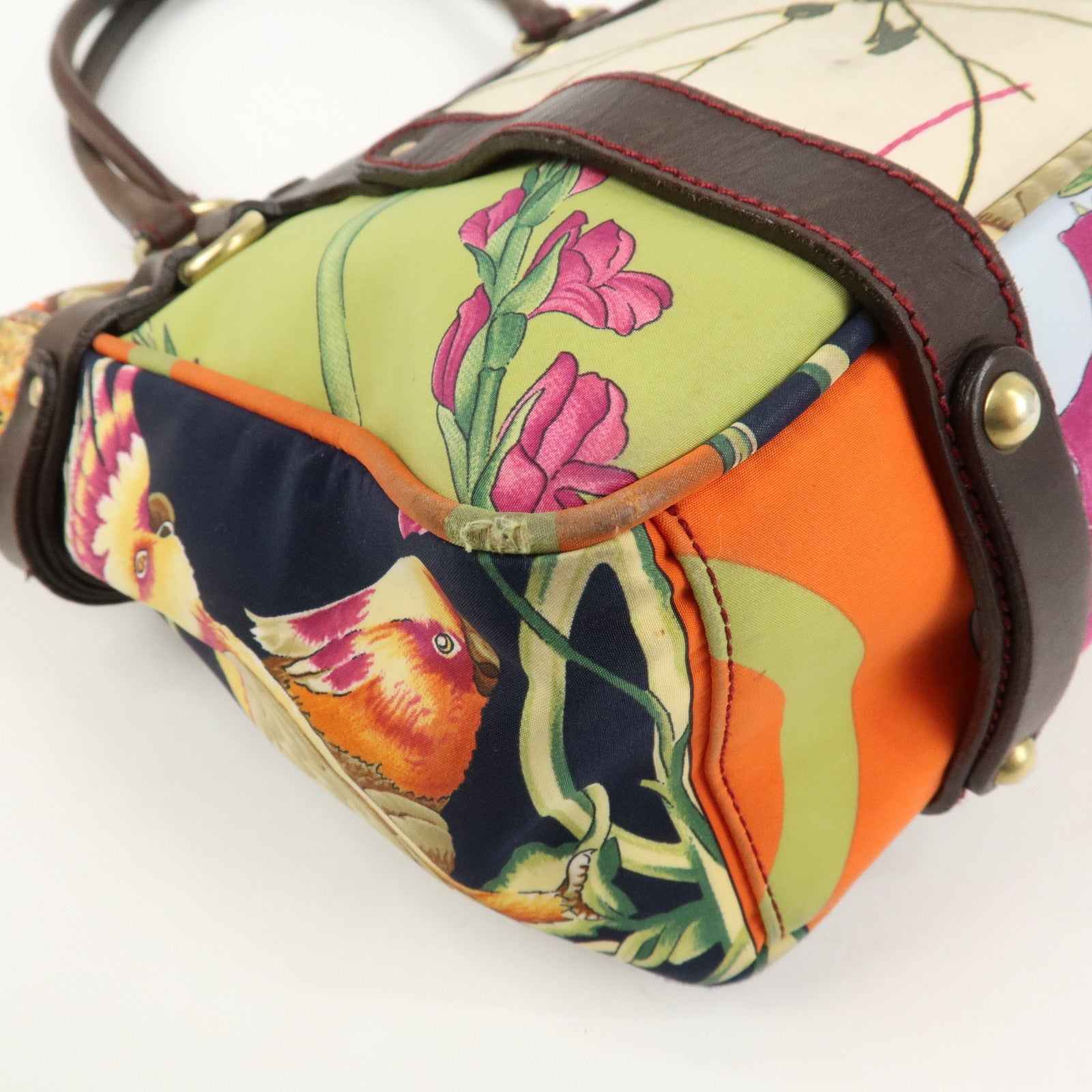 Ferragamo Gancini Leather Nylon Shoulder Bag Tote Bag Multicolor