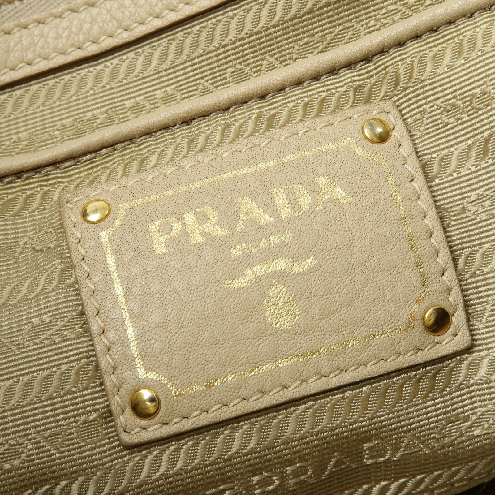 PRADA Triangle Logo Canapa Vittello Daino Leather Hand Bag Beige
