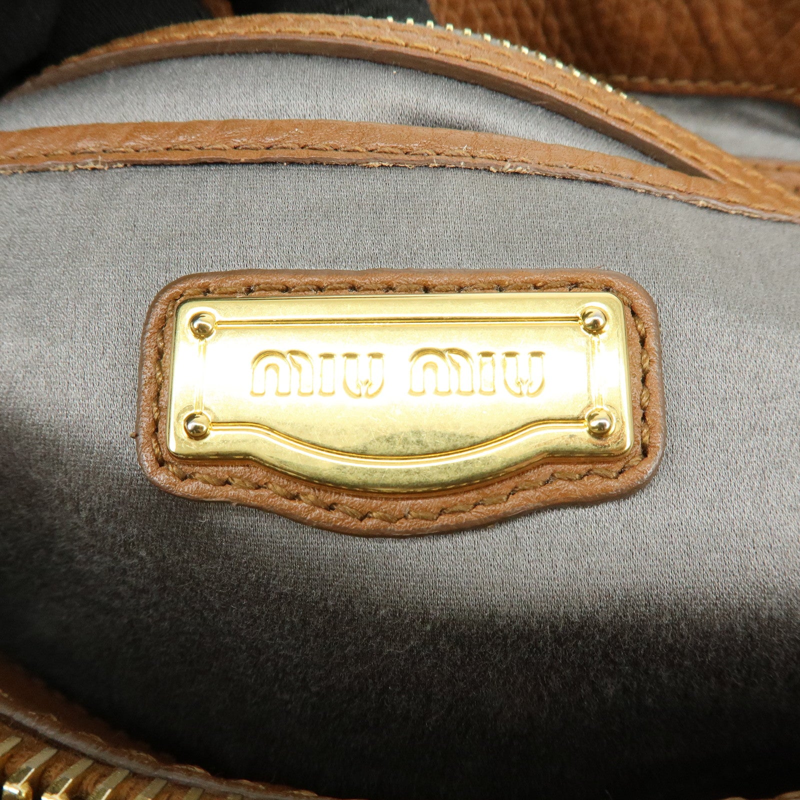 MIU MIU Leather Vitello Caribu 2Way Bag Hand Bag Brown RN0757