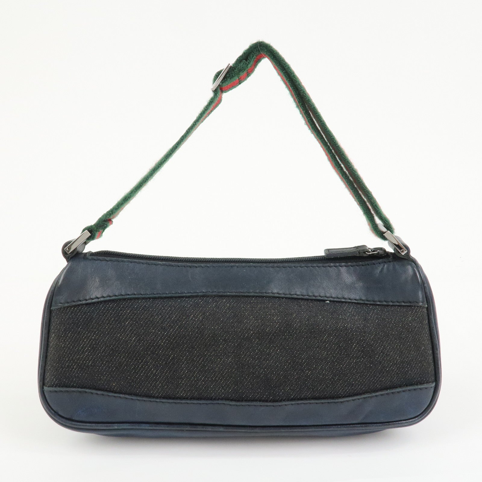 GUCCI Sherry Canvas Leather Accessory Pouch Hand Bag Navy 92820