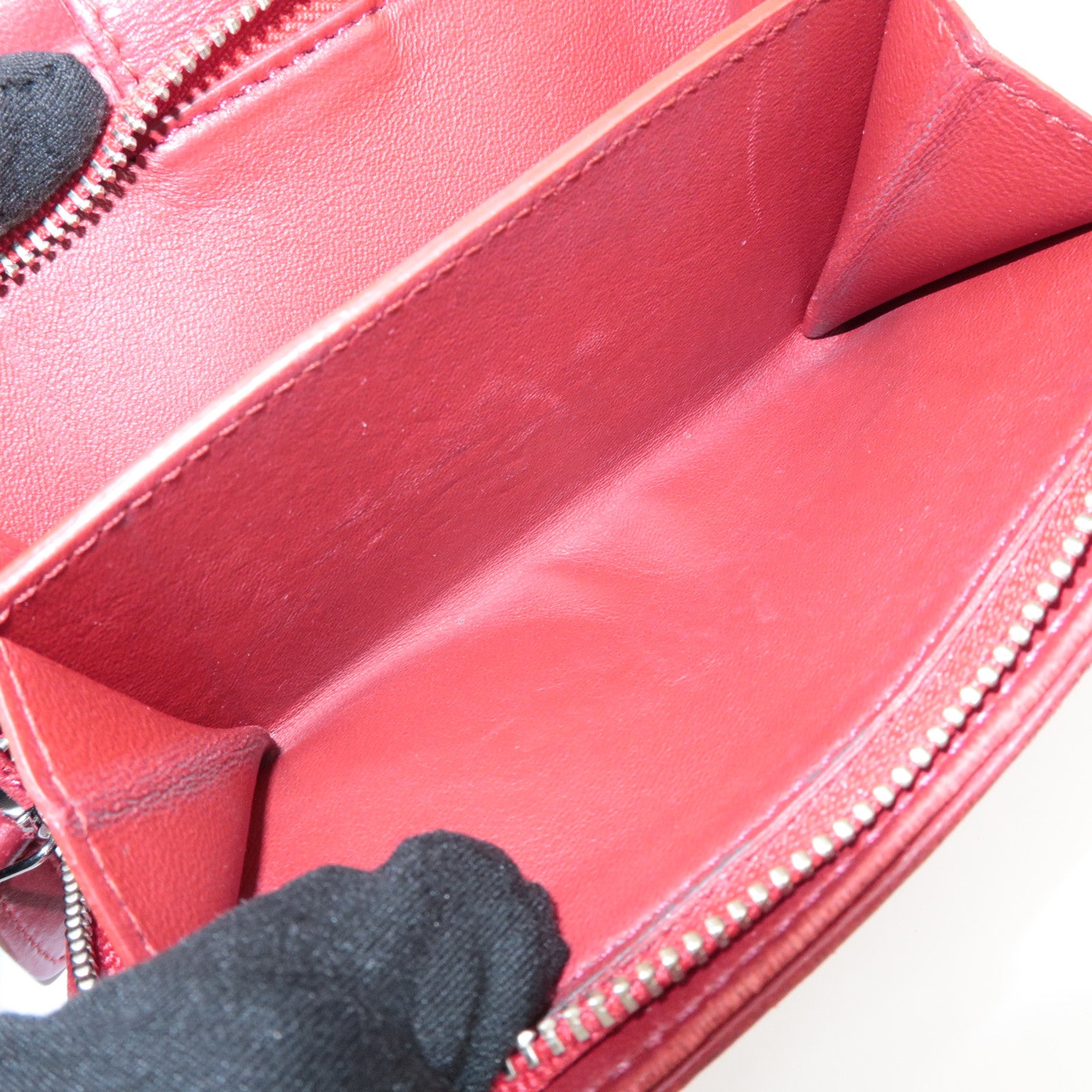 CHANEL COCO Mark Camelia Leather Bi-fold Wallet Red A50087 Used