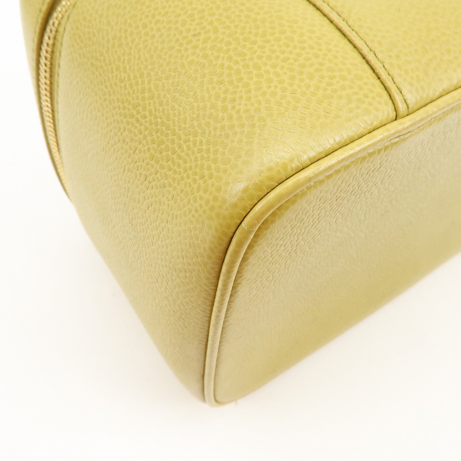 CHANEL Caviarskin Hand Bag Vanity Bag Cosmetic Pouch Lime Yellow
