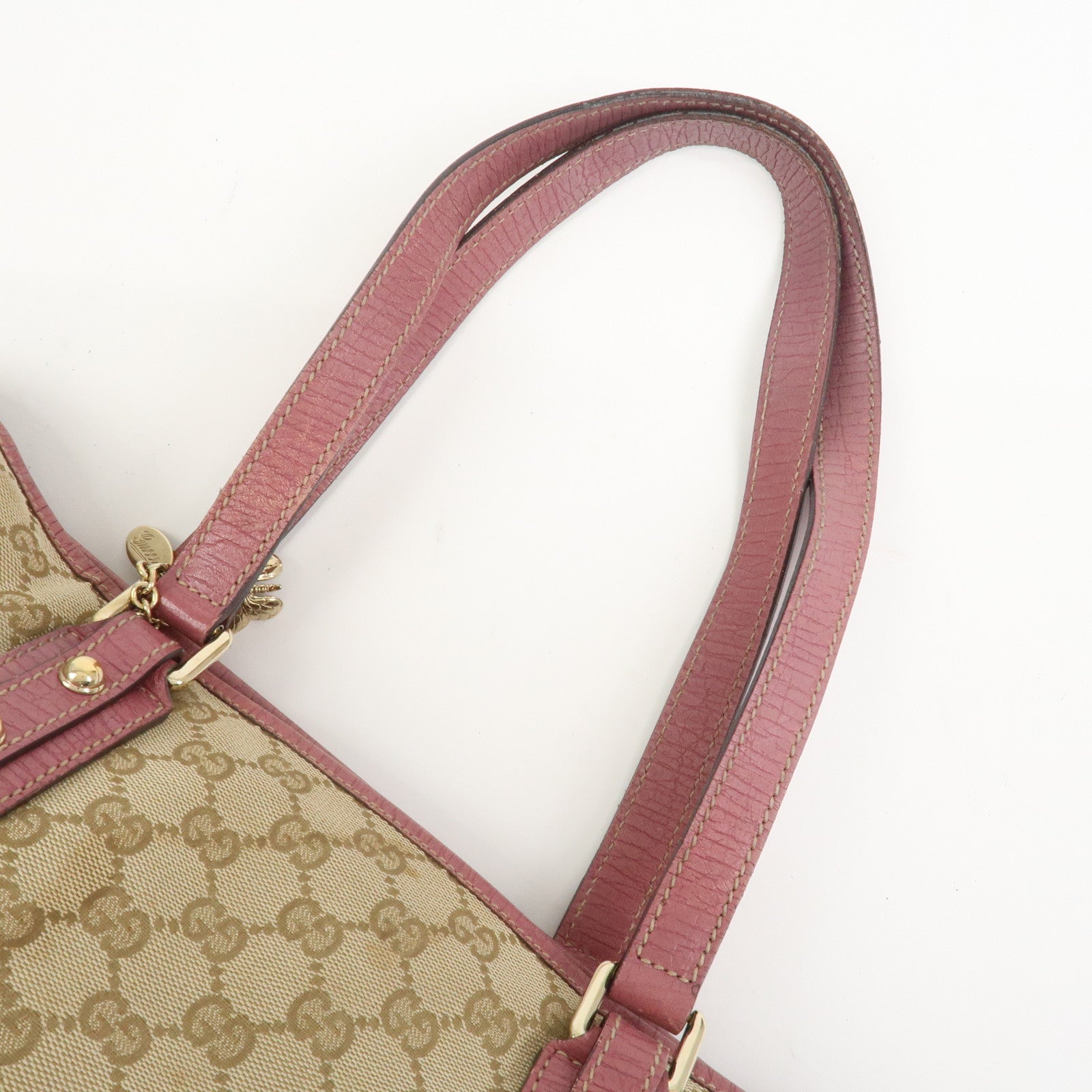 GUCCI Sherry GG Canvas Butterfly Charm Tote Bag Beige Pink 137396