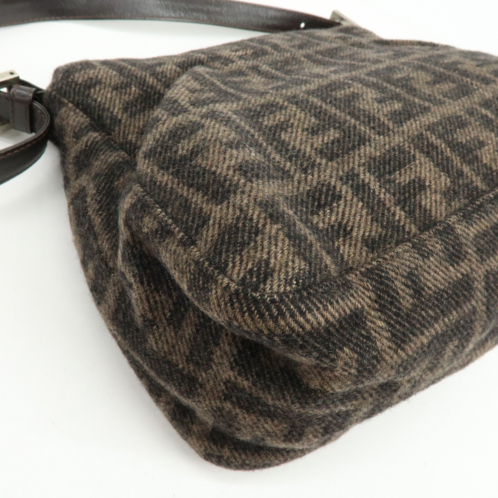 FENDI Mamma Baguette Zucca Wool Leather Shoulder Bag Brown 26325