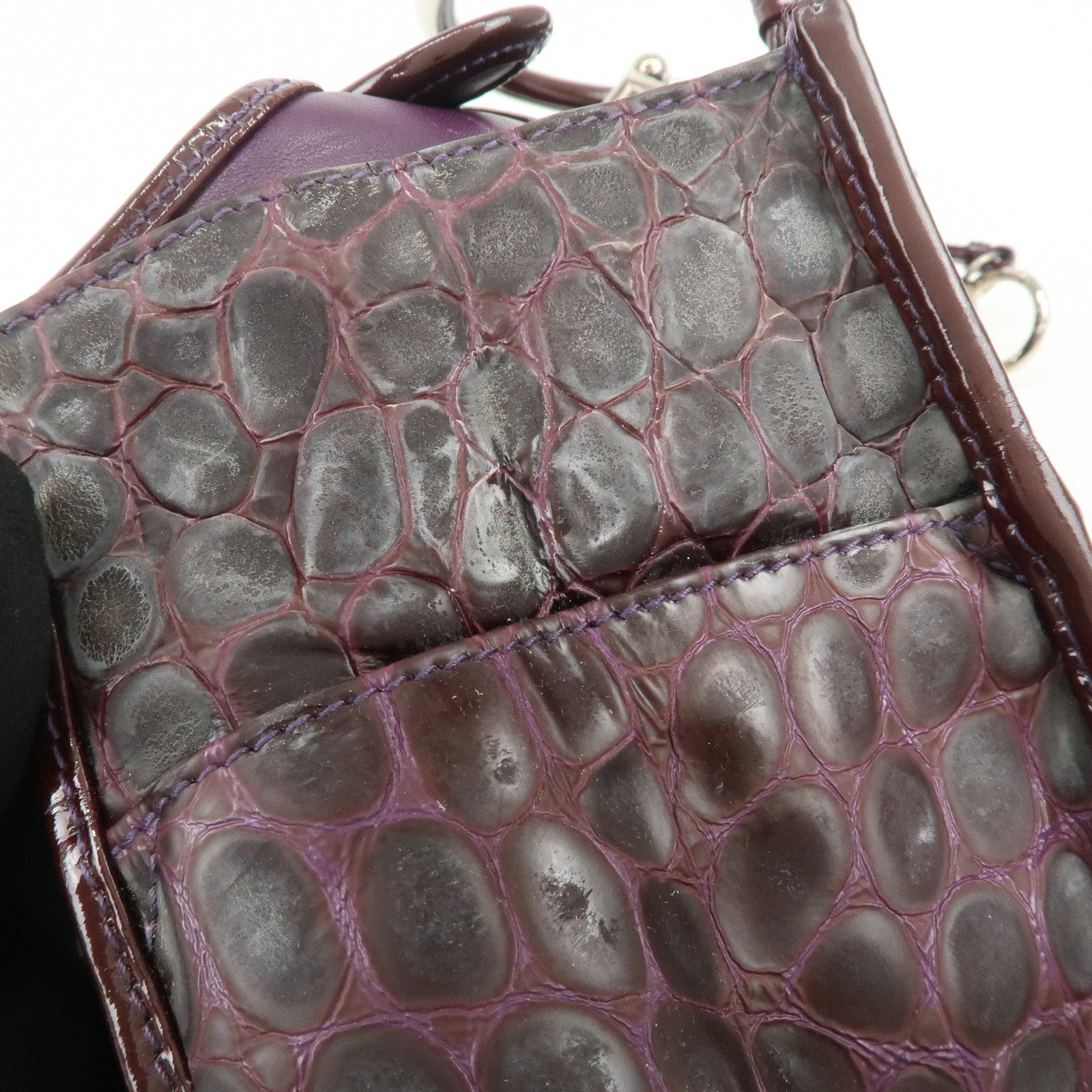 Christian Dior Embossed Leather Tote Bag Shoulder Bag Purple
