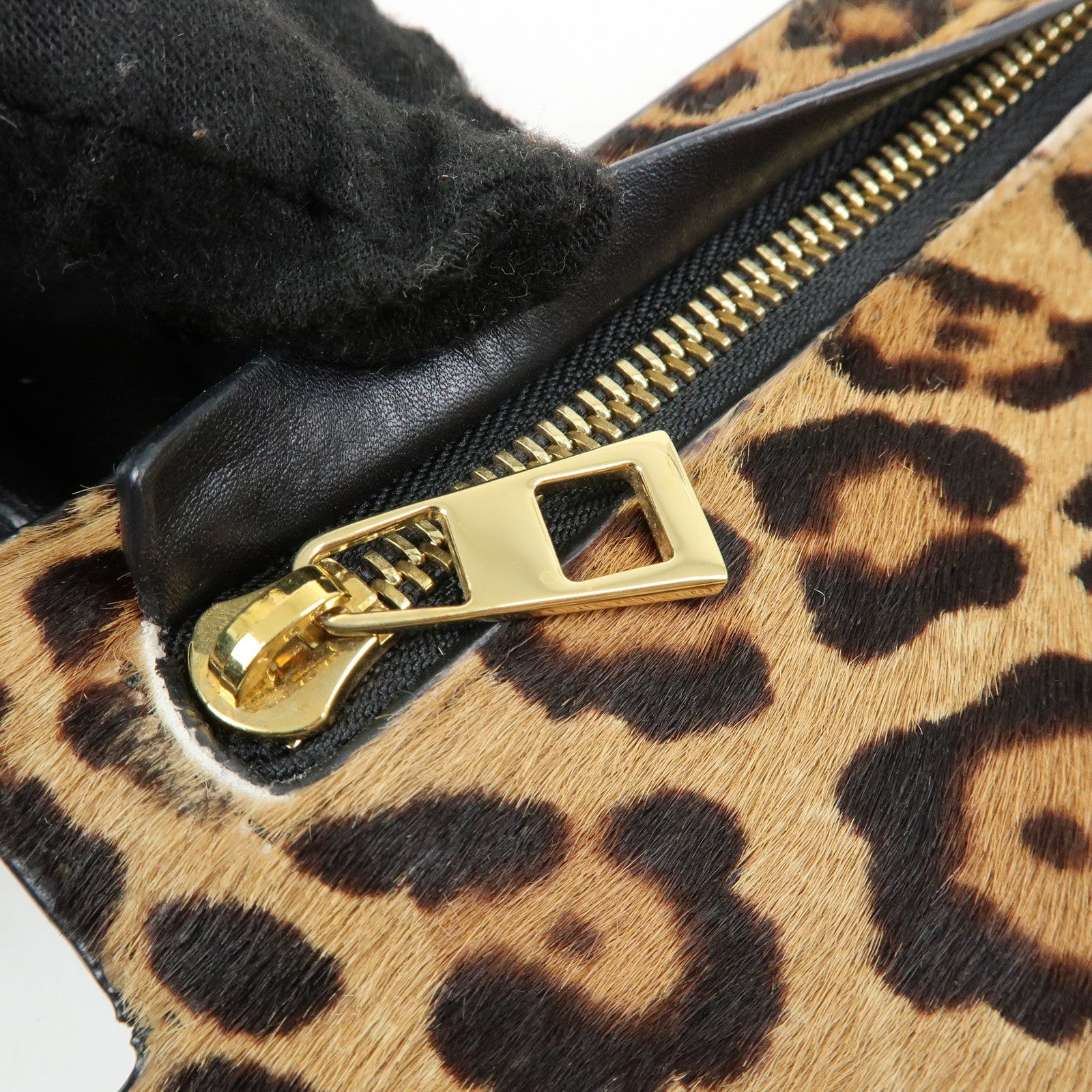 LOEWE Unborn Calf Leather Shoulder Bag Leopard Brown Black