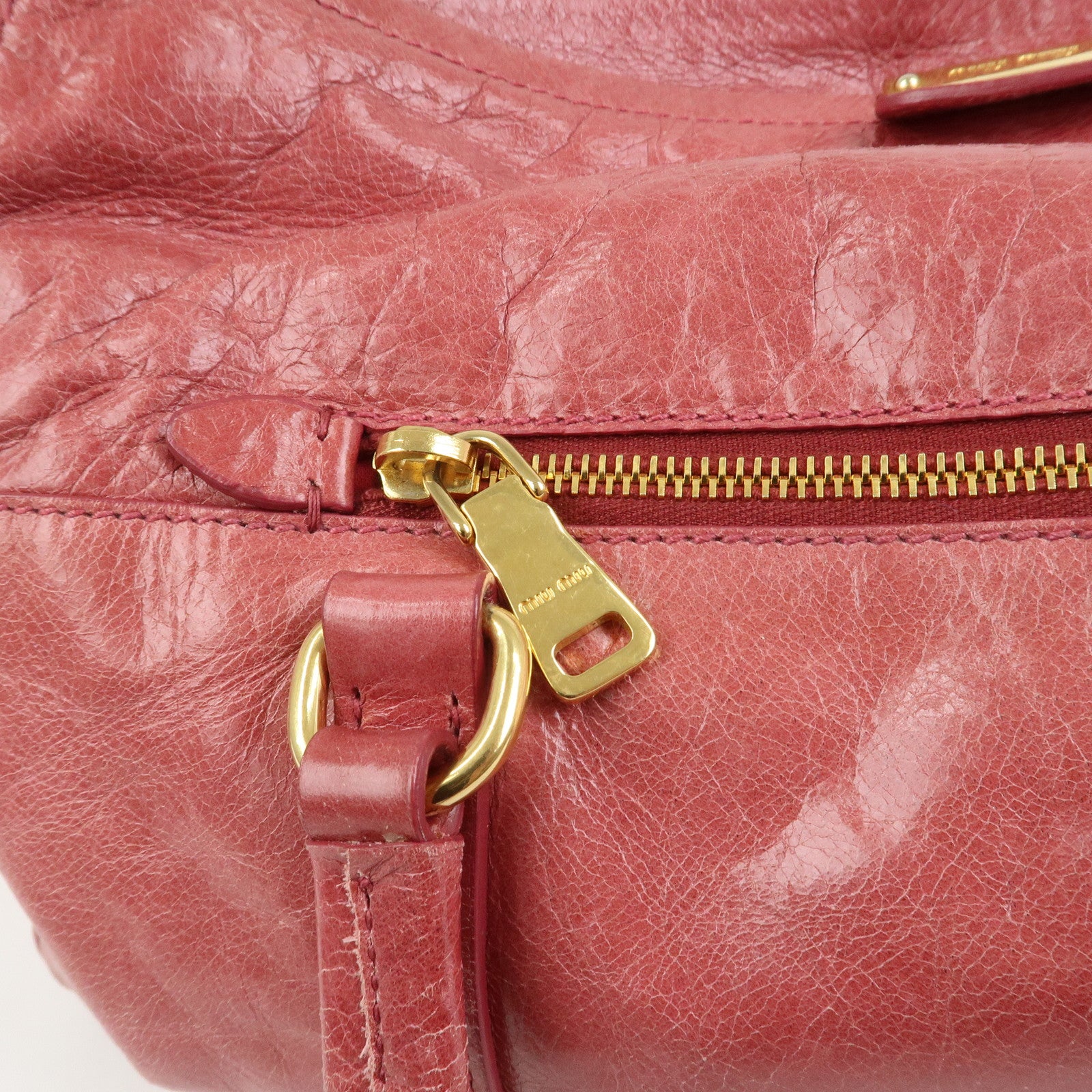 MIU MIU Logo Leather Shoulder Bag Boston Bag Pink RR1941