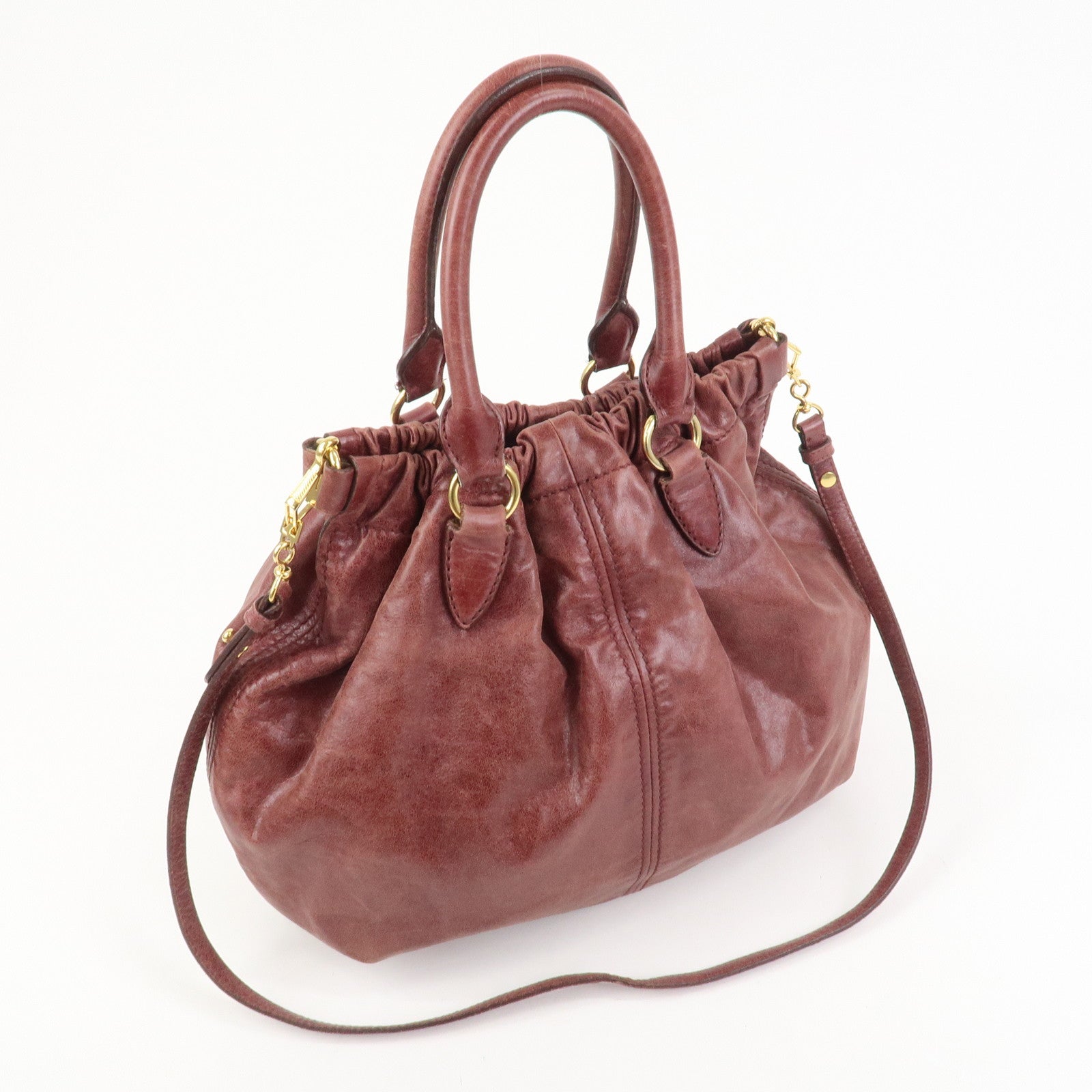 MIU MIU Logo Leather 2Way Bag Hand Bag Shoulder Bag Bordeaux