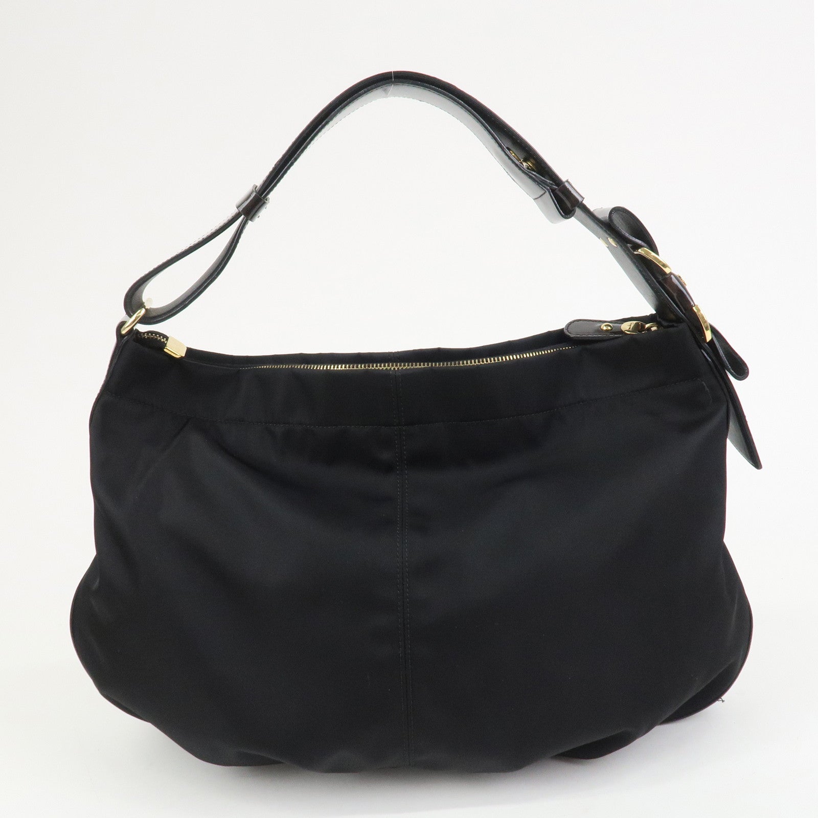 Ferragamo Nylon Patent Leather Shoulder Bag Hand Bag Leopard Black