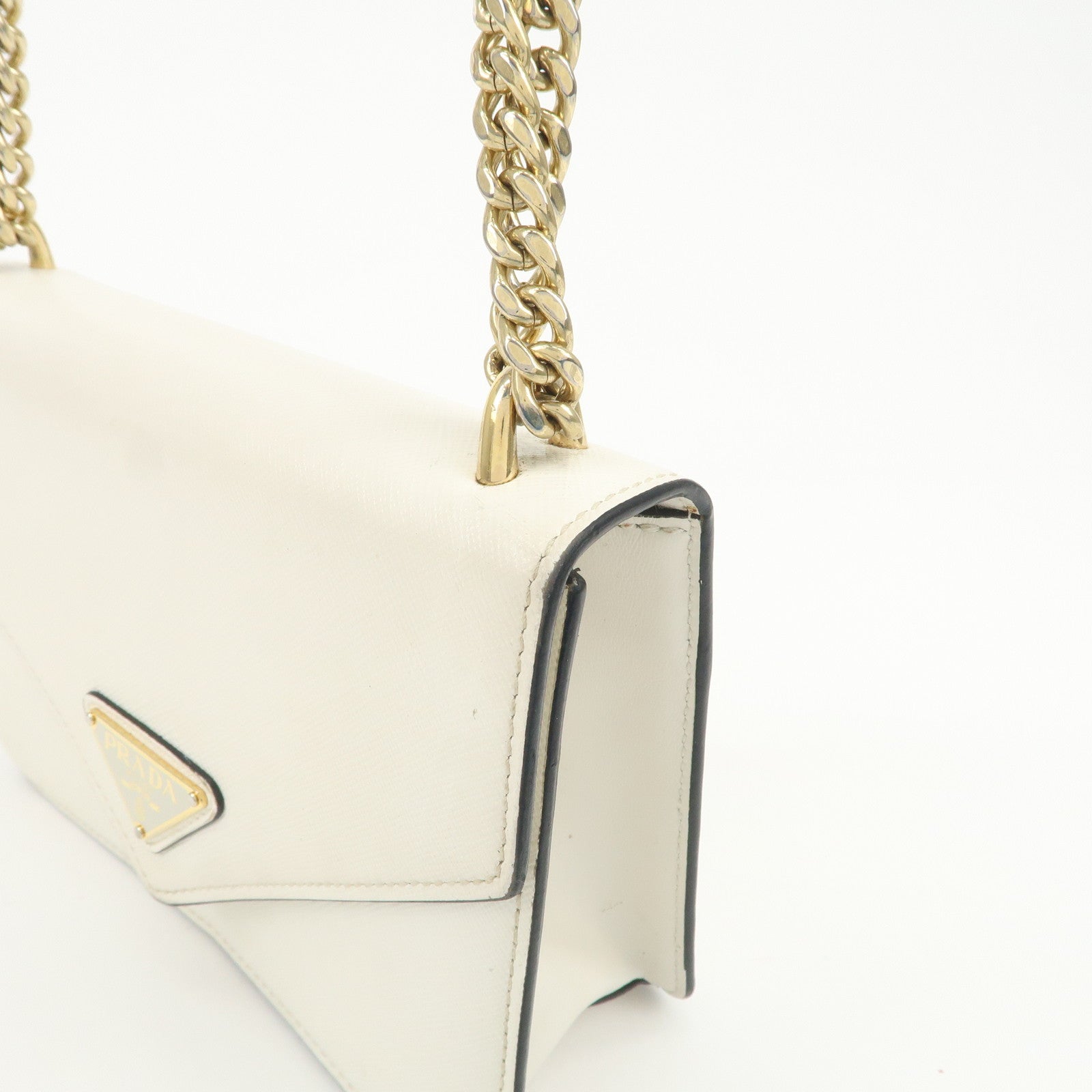 PRADA Triangle Logo Saffiano Leather Chain Shoulder Bag 1BD200