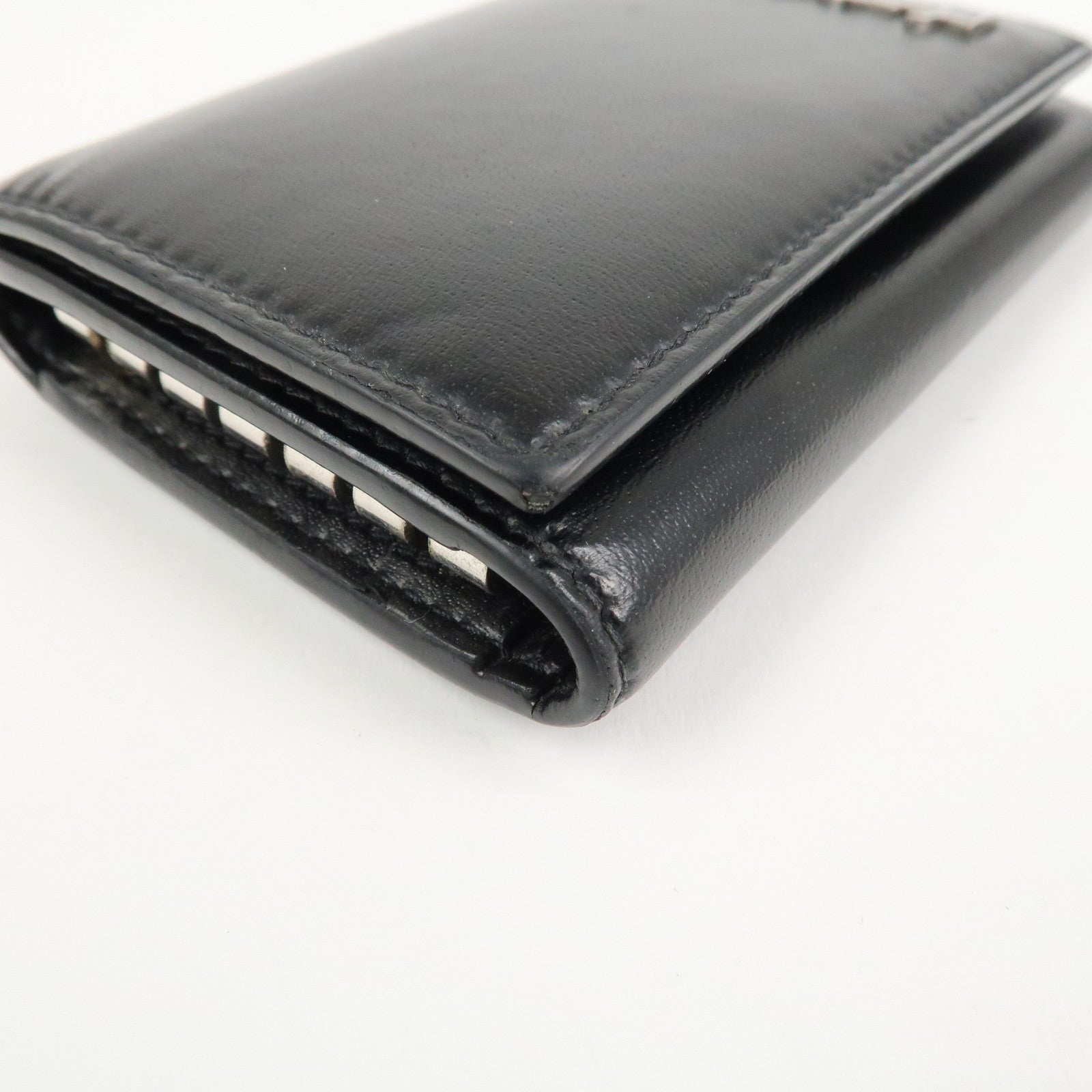 SAINT LAURENT Logo Leather 6 Hook Key Case Black Silver