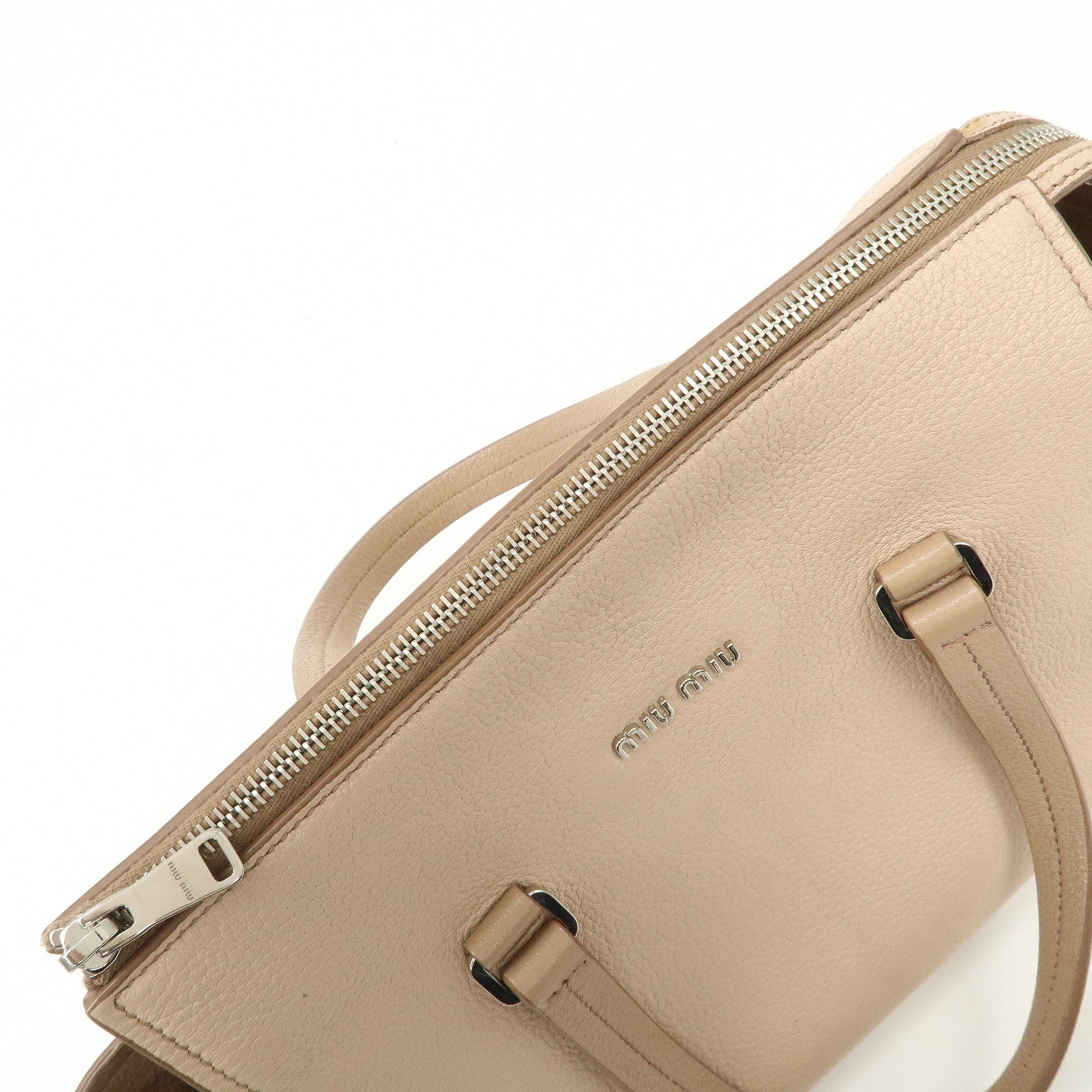 MIU MIU Leather 2Way Hand Bag Beige Pink Beige 5BB006