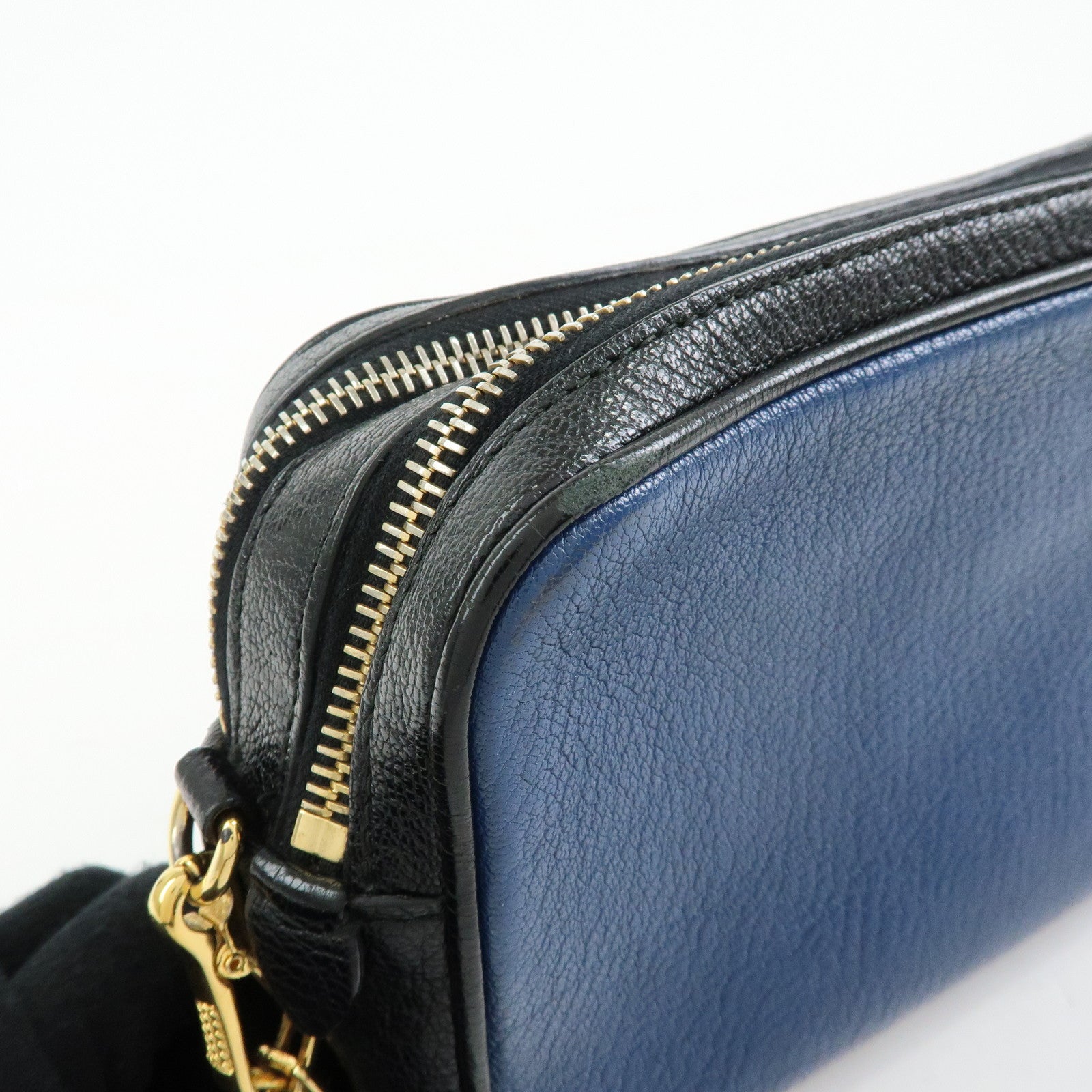 MIU MIU Logo Leather Shoulder Bag Crossbody Bag Blue Black