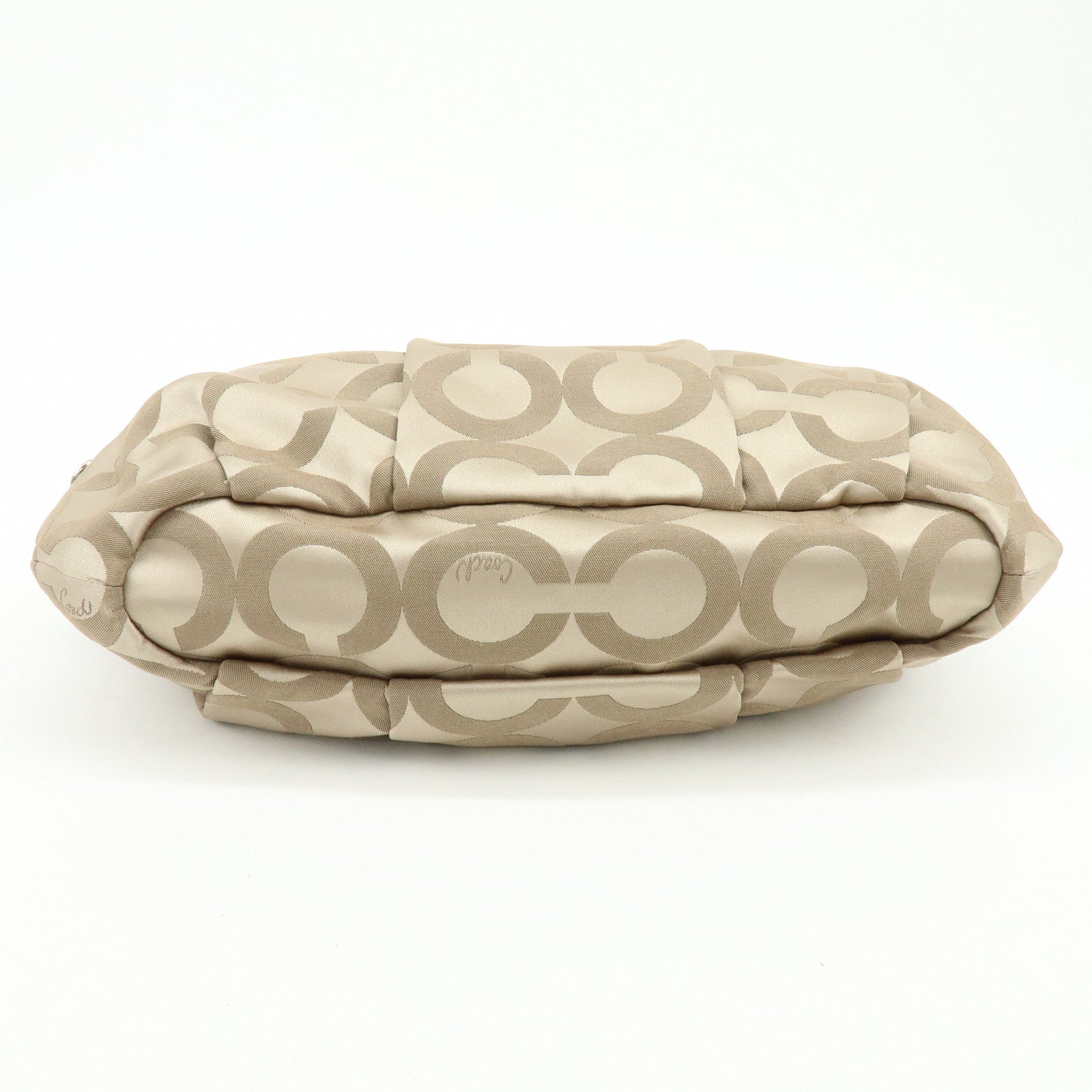 COACH Signature Nylon Learher 2Way Shoulder Bag Hand Bag Gold Brown