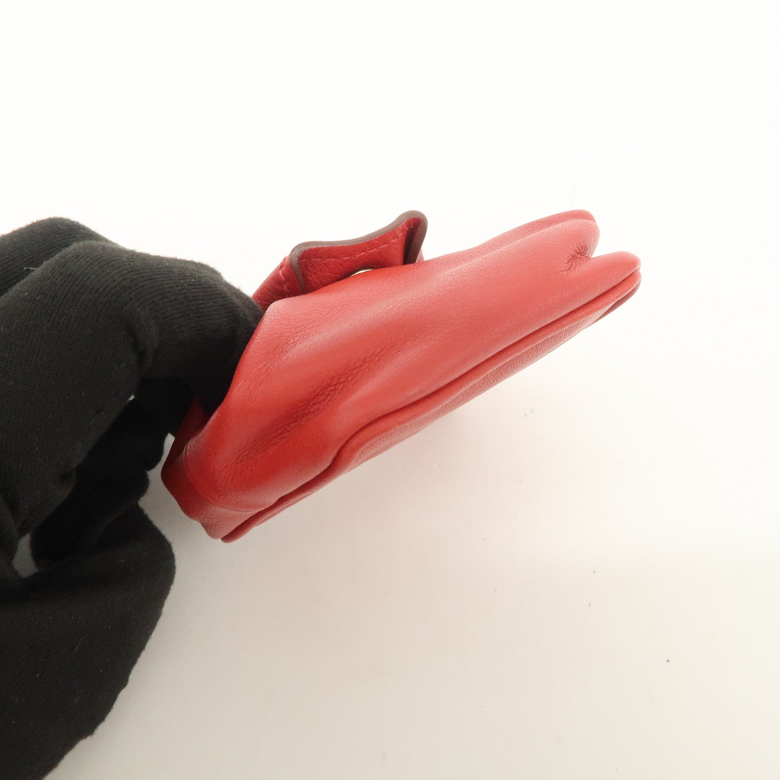 HERMES Bee Pop Leather Mini Compact Coin Case Red