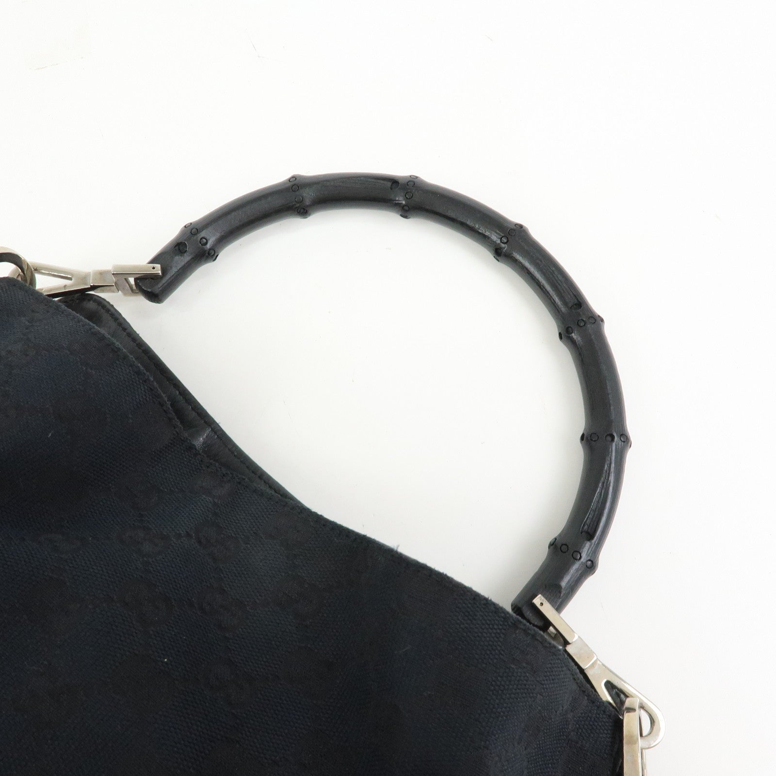 GUCCI Bamboo GG Canvas Leather Shoulder Bag Black 001・4095・001553
