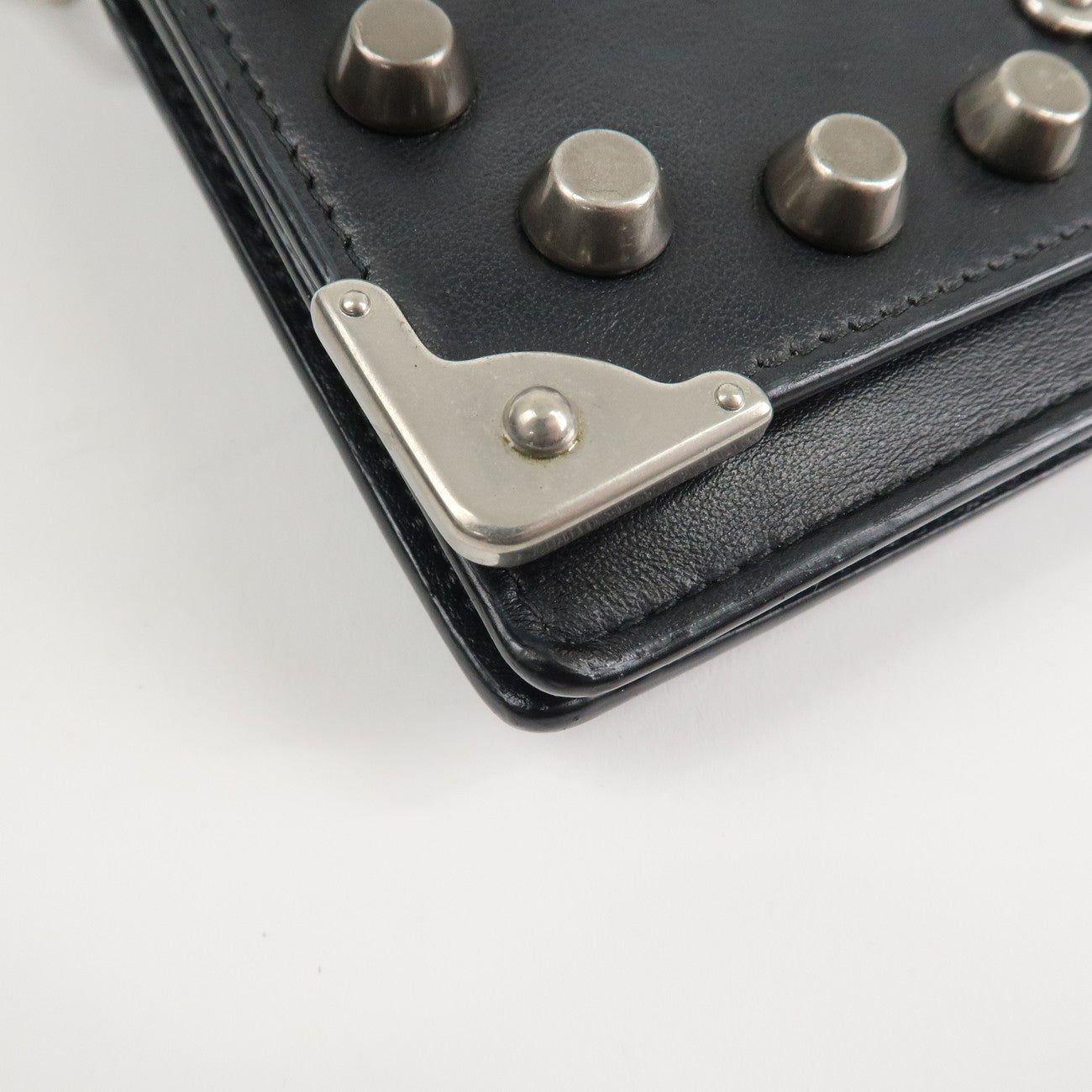 PRADA Leather Studs Chain Wallet Chain Bag Black Used