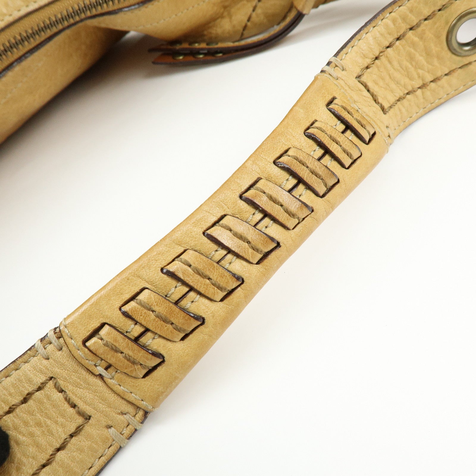 COACH Leather Shoulder Bag Hand Bag Studs Camel